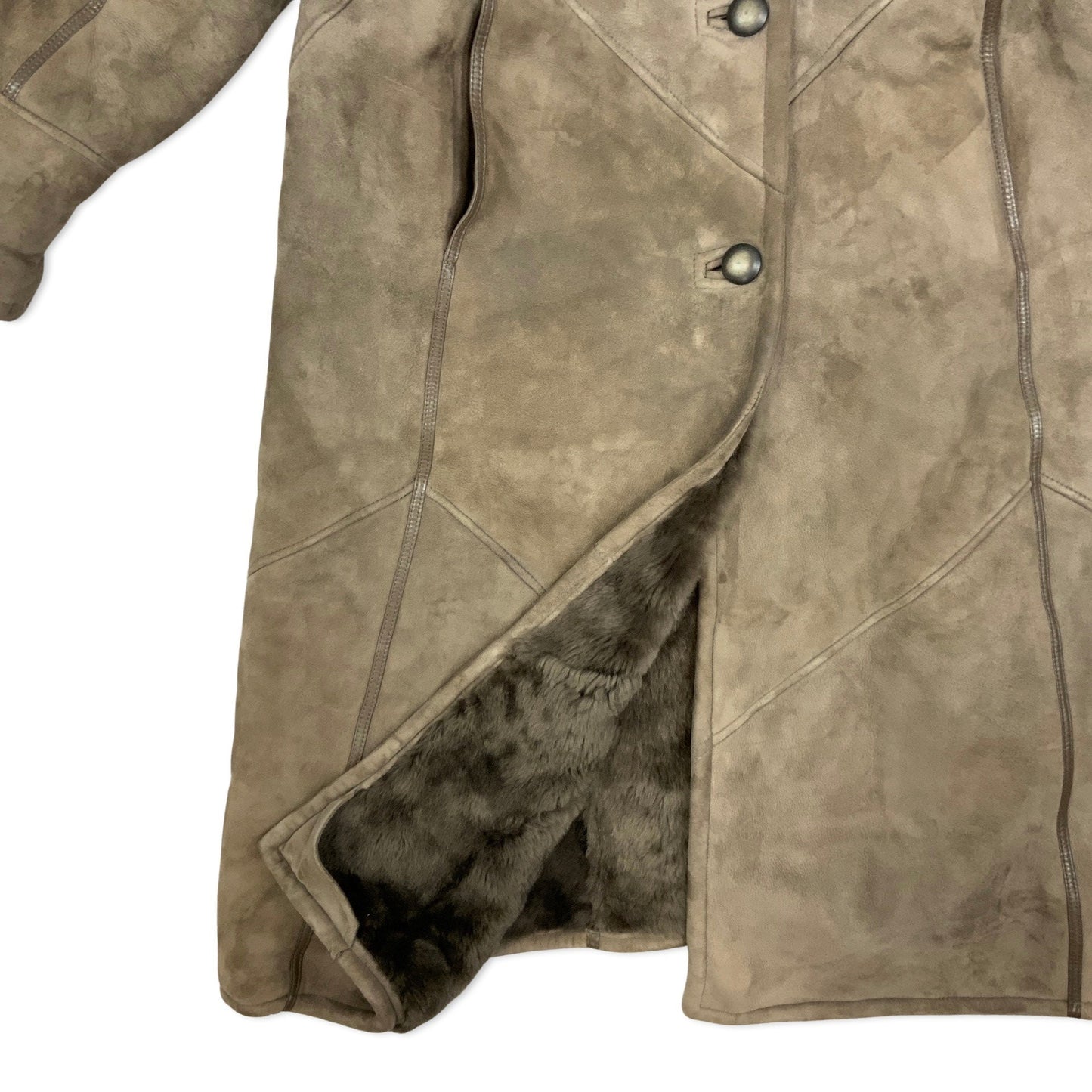 Vintage 80s Brown Shearling Midi Coat 14 16 18
