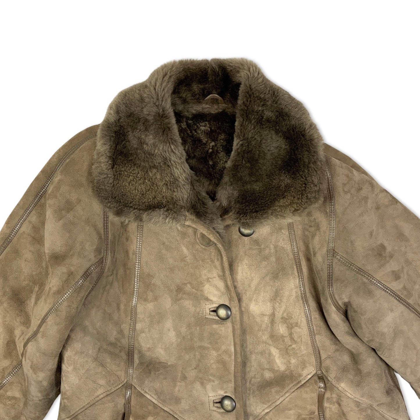 Vintage 80s Brown Shearling Midi Coat 14 16 18