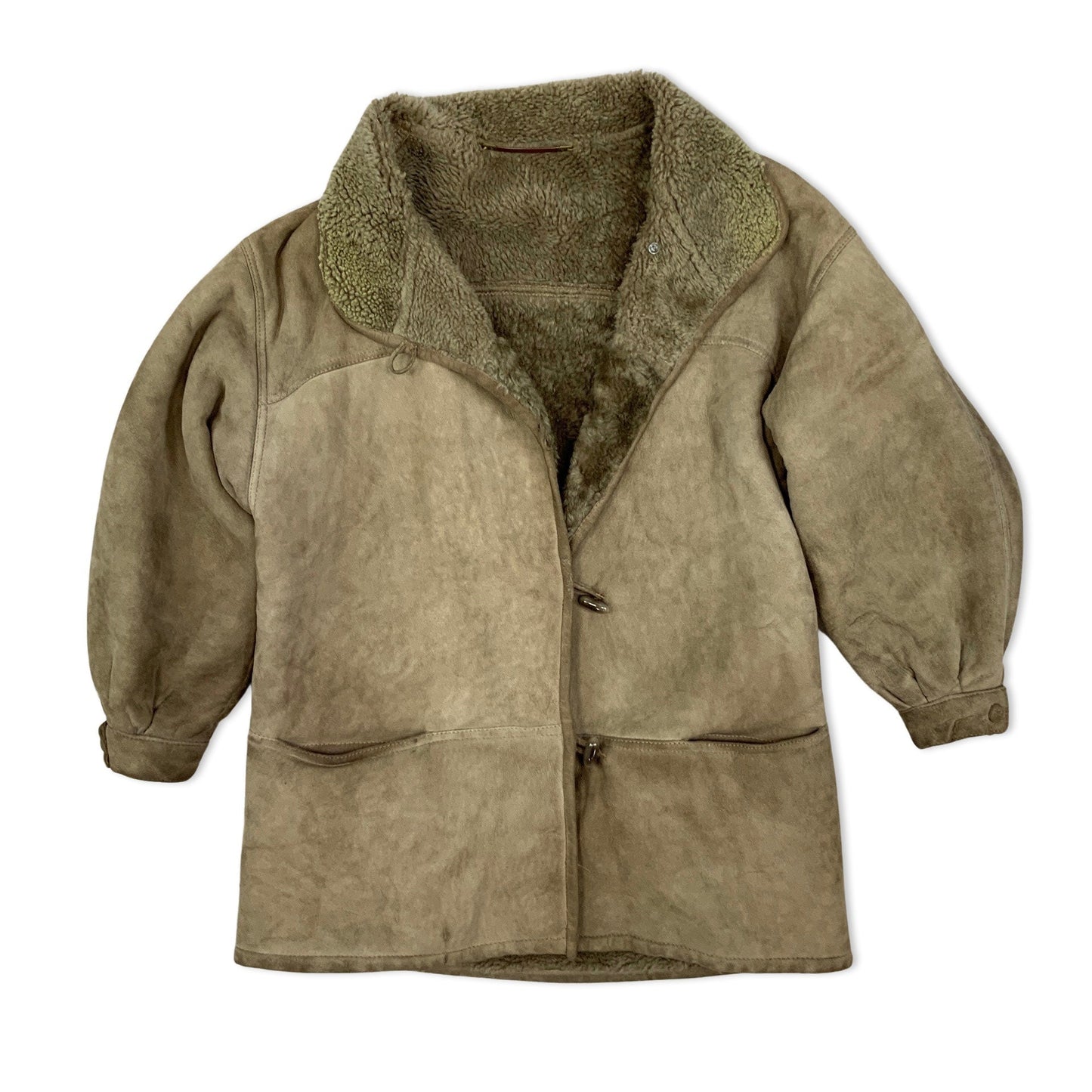 Vintage 80s Beige Sheepskin Shearling Coat 14 16