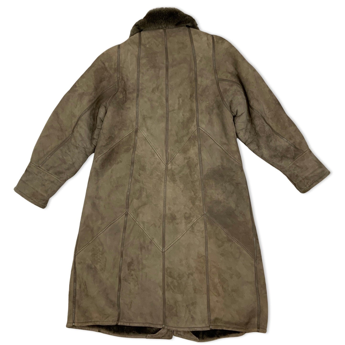 Vintage 80s Brown Shearling Midi Coat 14 16 18