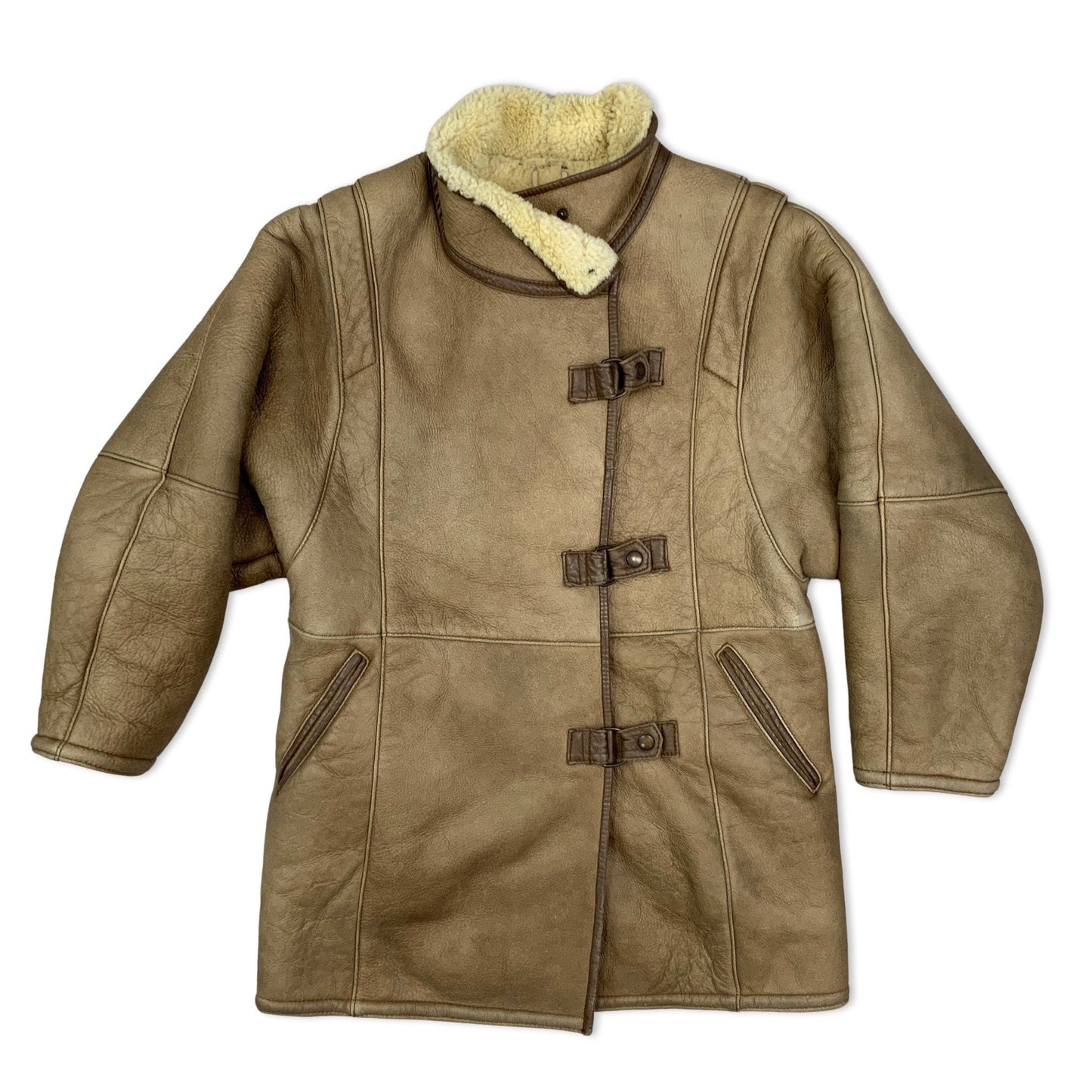 Vintage 80s Light Brown Aviator Shearling Coat 12 14 16