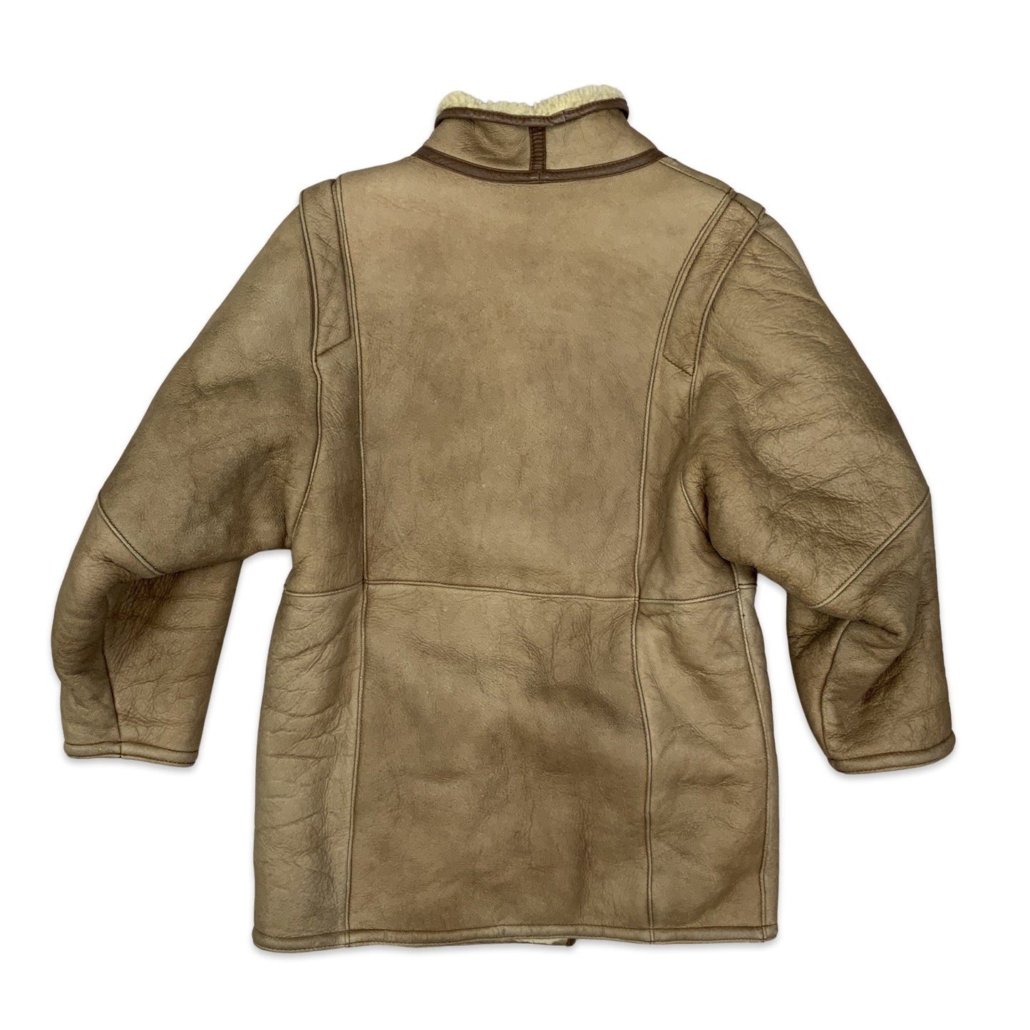 Vintage 80s Light Brown Aviator Shearling Coat 12 14 16