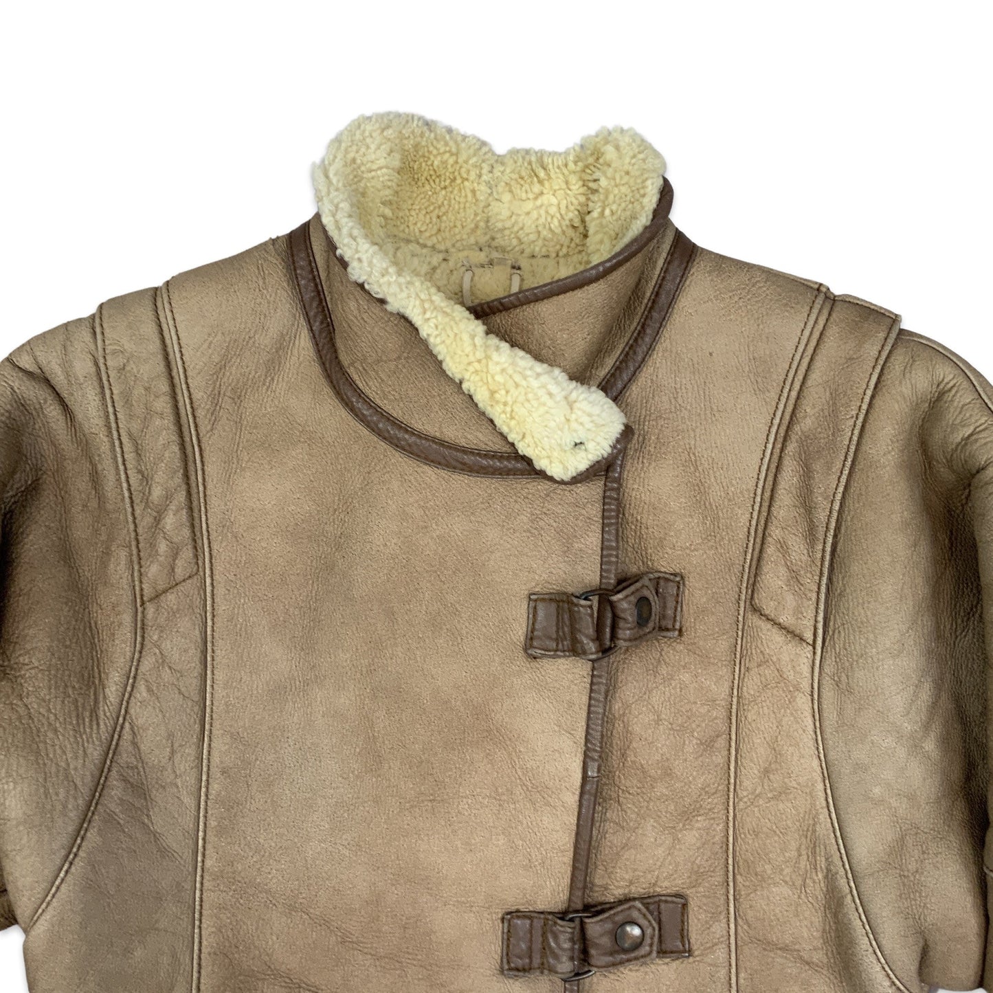Vintage 80s Light Brown Aviator Shearling Coat 12 14 16