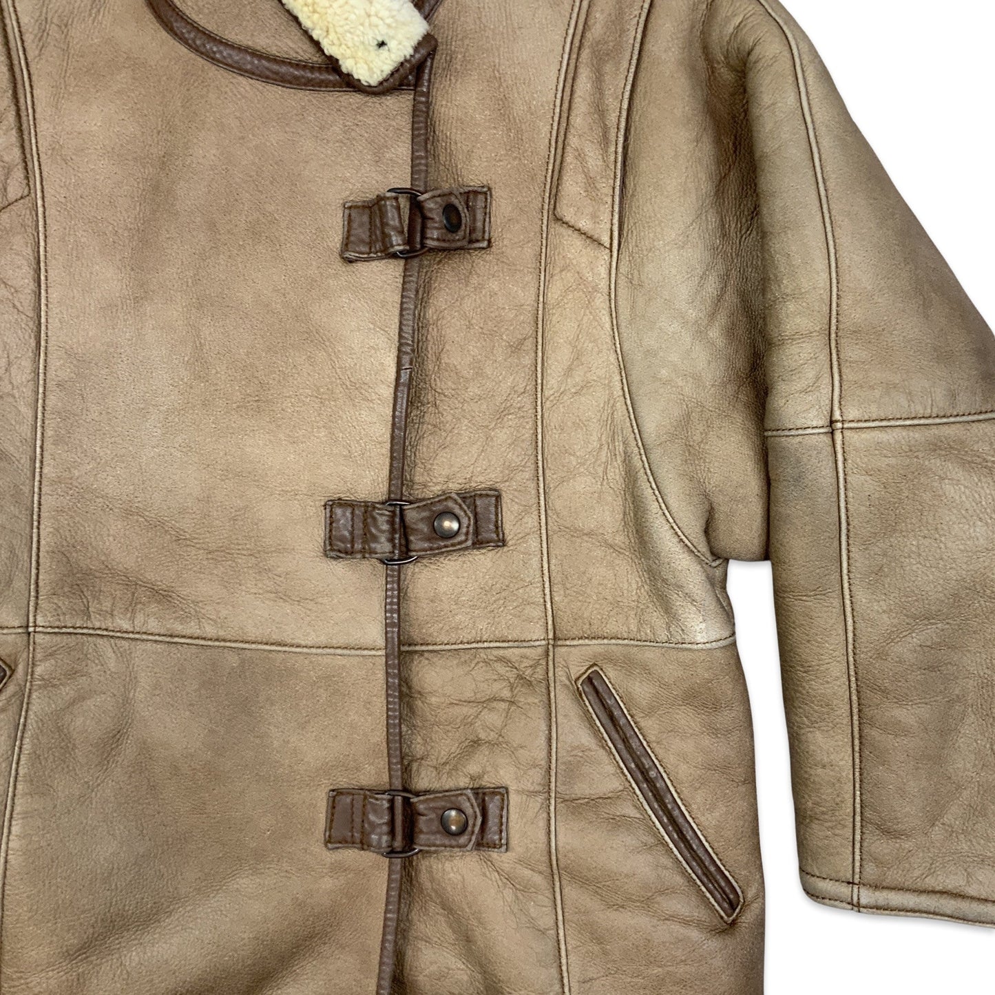 Vintage 80s Light Brown Aviator Shearling Coat 12 14 16