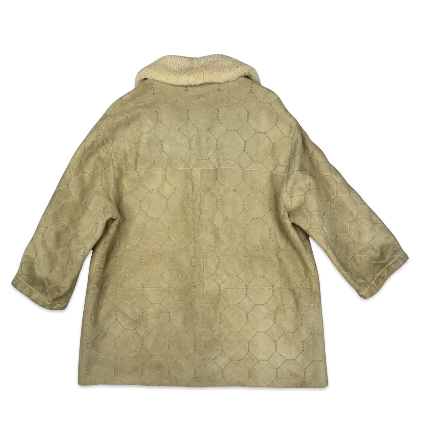 Vintage Embroidered Suede Beige Shearling Coat 16 18