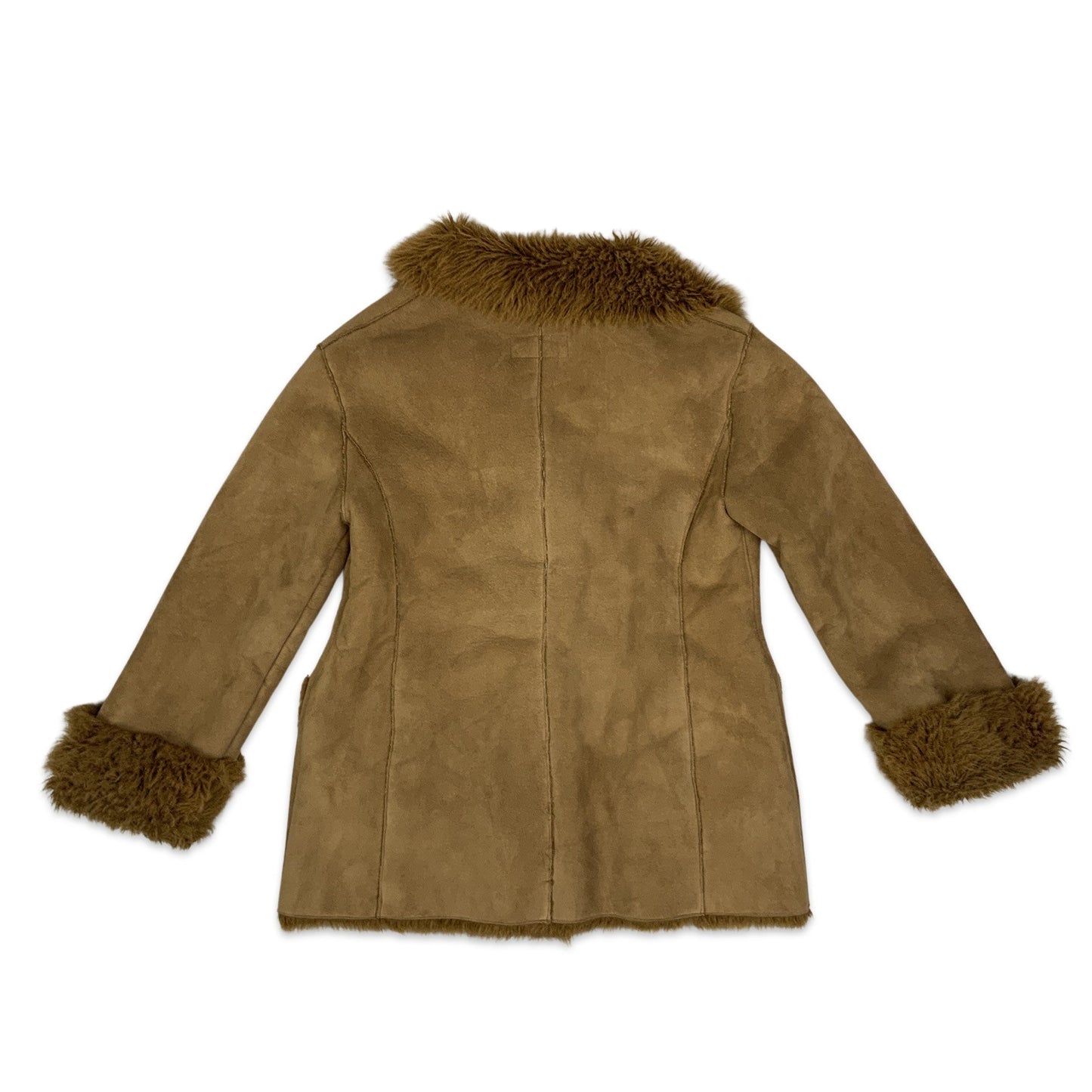 Vintage 90s Brown Shearling Coat with Faux Fur Collar 14 16