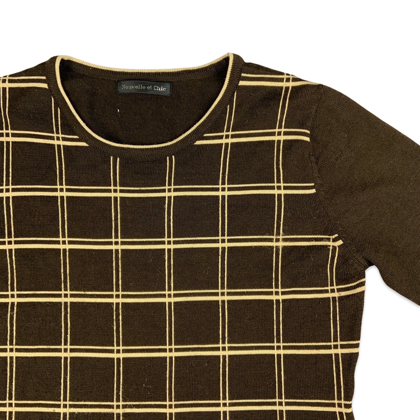 Brown & Beige Checked Short Sleeve Jumper 10 12
