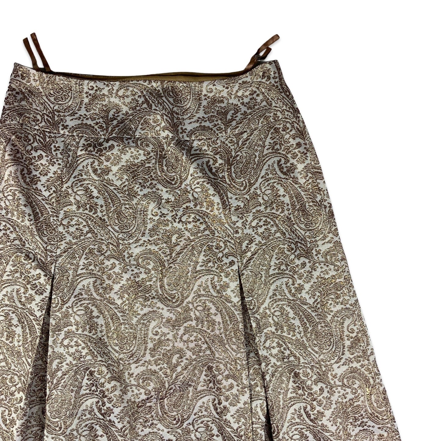 Brown & Beige Paisley Lurex Pleated Midi Skirt 12