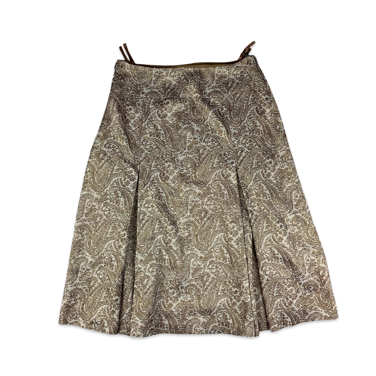 Brown & Beige Paisley Lurex Pleated Midi Skirt 12