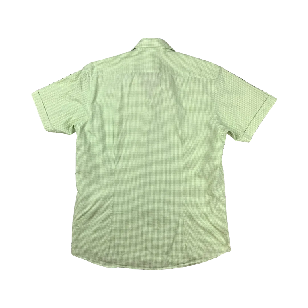 Vintage Y2K Adidas Green White Gingham Casual Short Sleeve Button Up Shirt Large