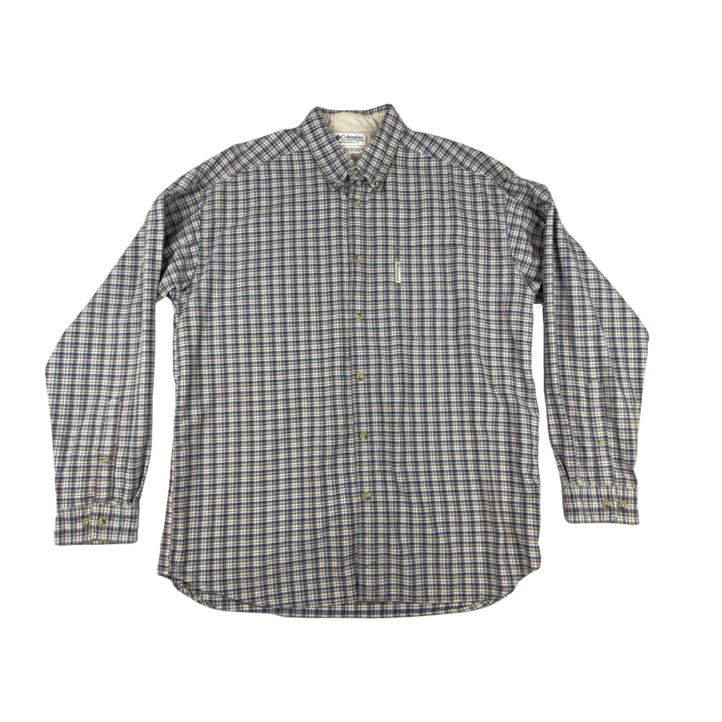 Vintage Columbia Blue and Brown Plaid Flannel Shirt XXL