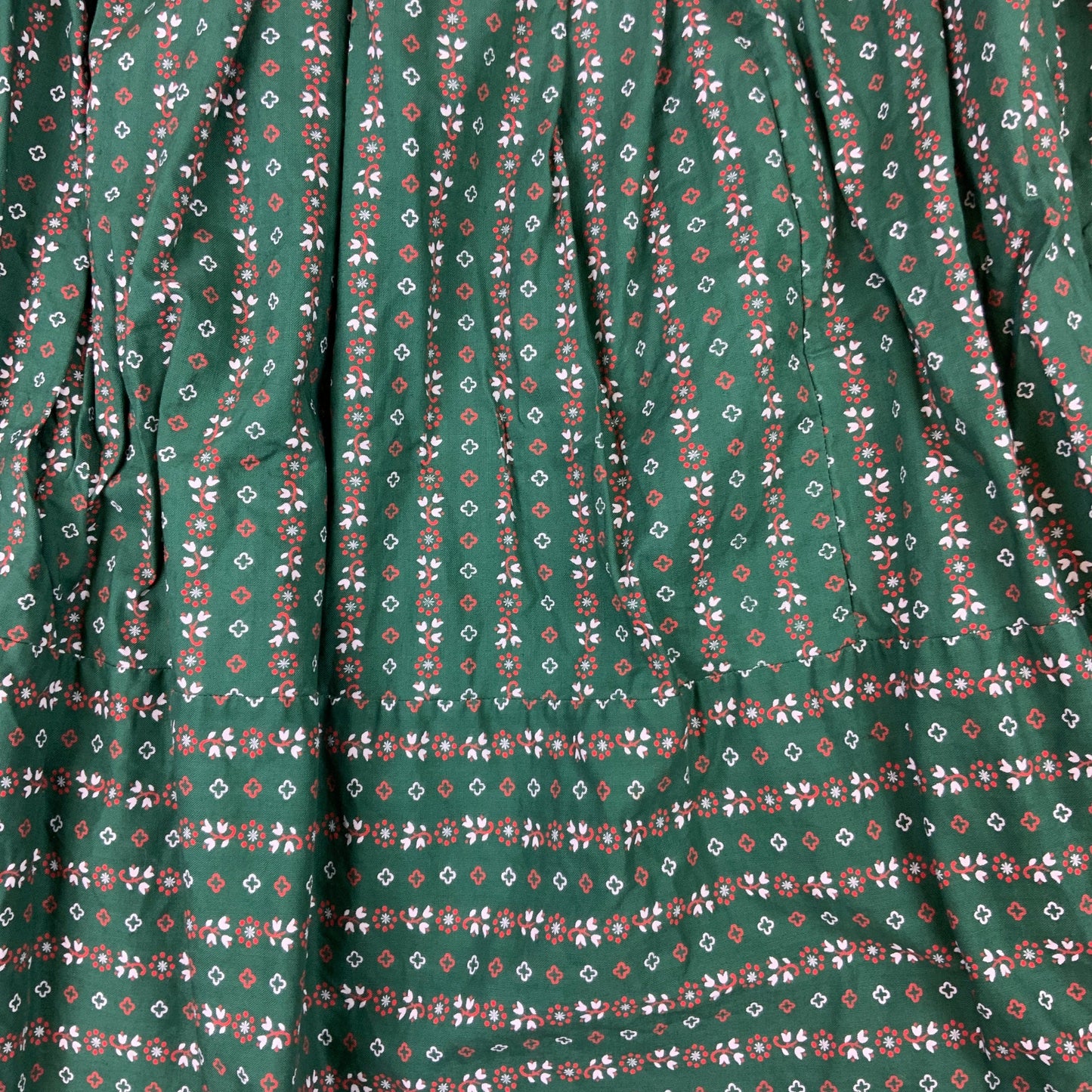 Vintage 60s 70s Green Red Floral Pleated Midi Skirt XS 4 6