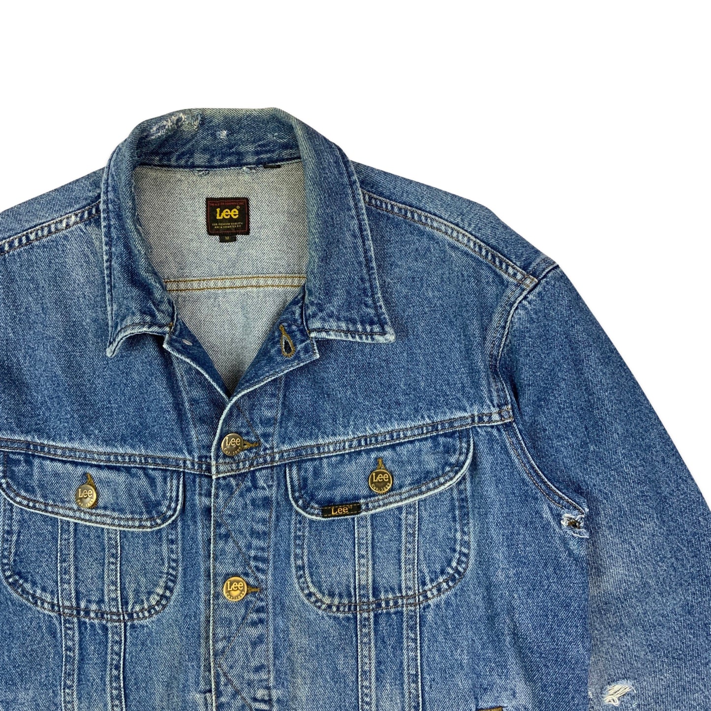 Vintage Lee Distressed Blue Denim Trucker Jacket M L