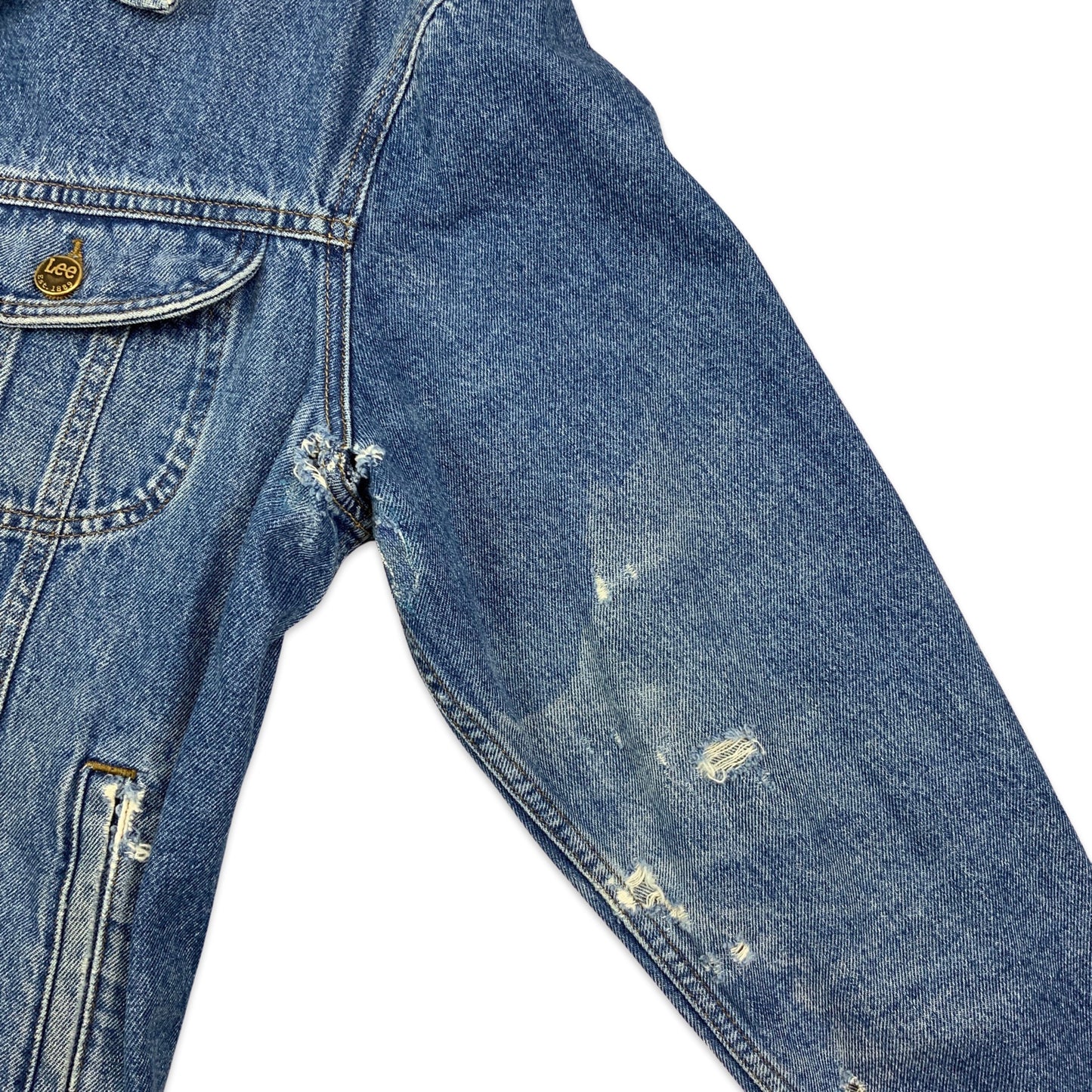 Vintage Lee Distressed Blue Denim Trucker Jacket M L