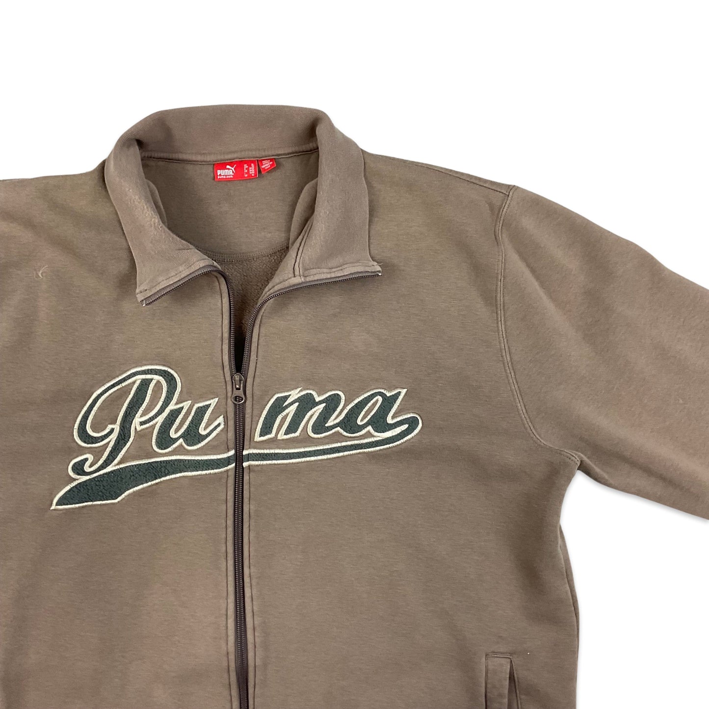 Brown Puma Spellout Zip Up Sweatshirt L XL