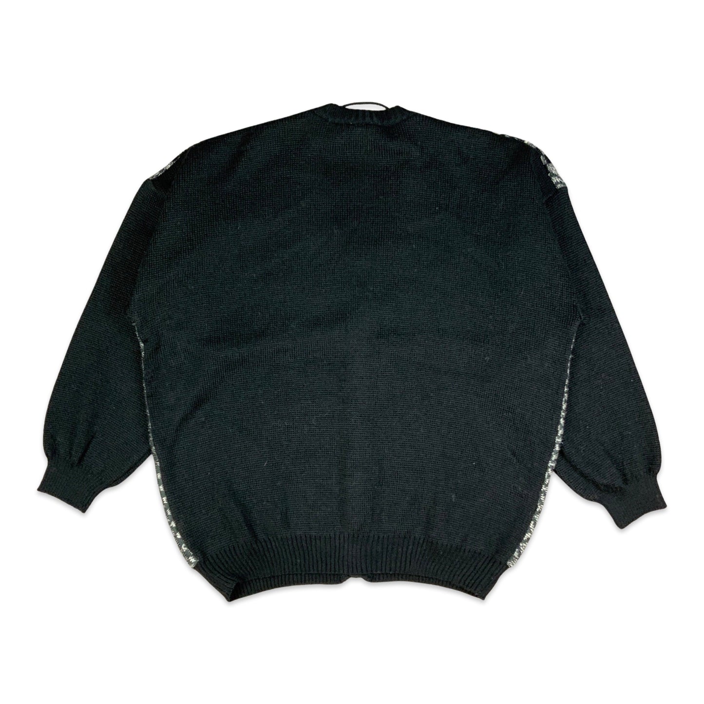Vintage 80s Men's Black & White 3D Knit Cardigan XL 2XL 3XL