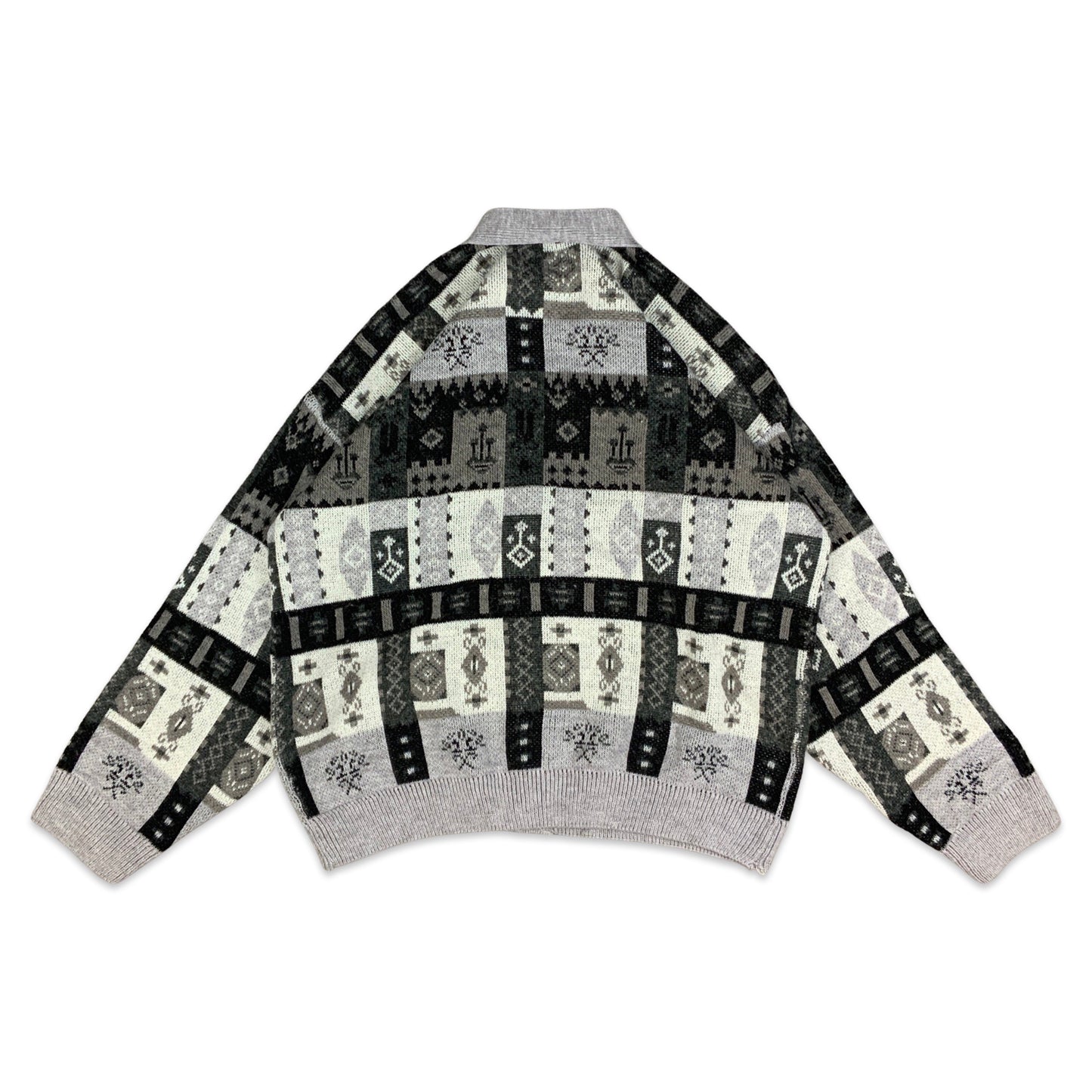 Vintage 80s Men's Grey Black & Brown Knit Cardigan M L