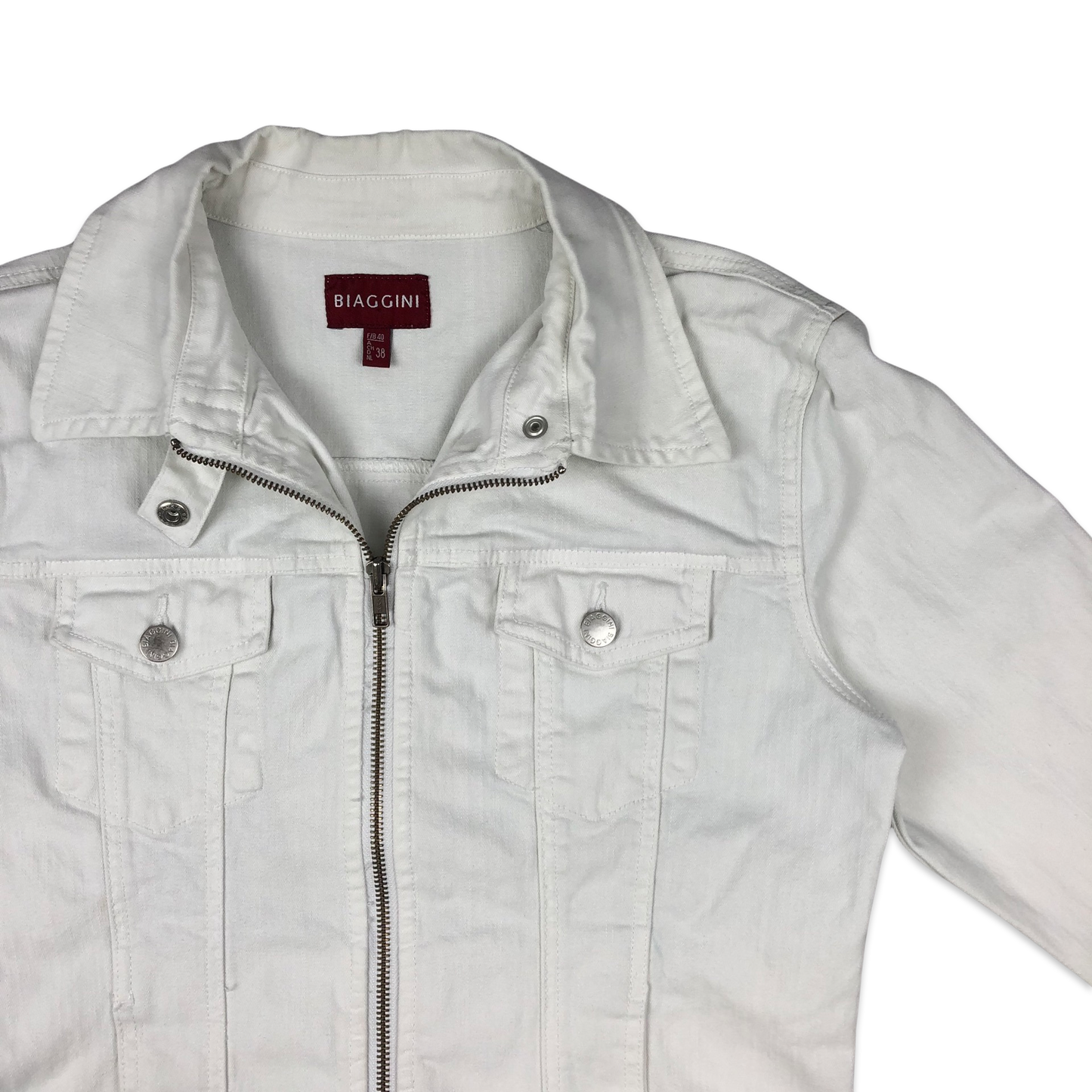 Vintage Y2K Biaggini White Zip-up Denim Jacket 12