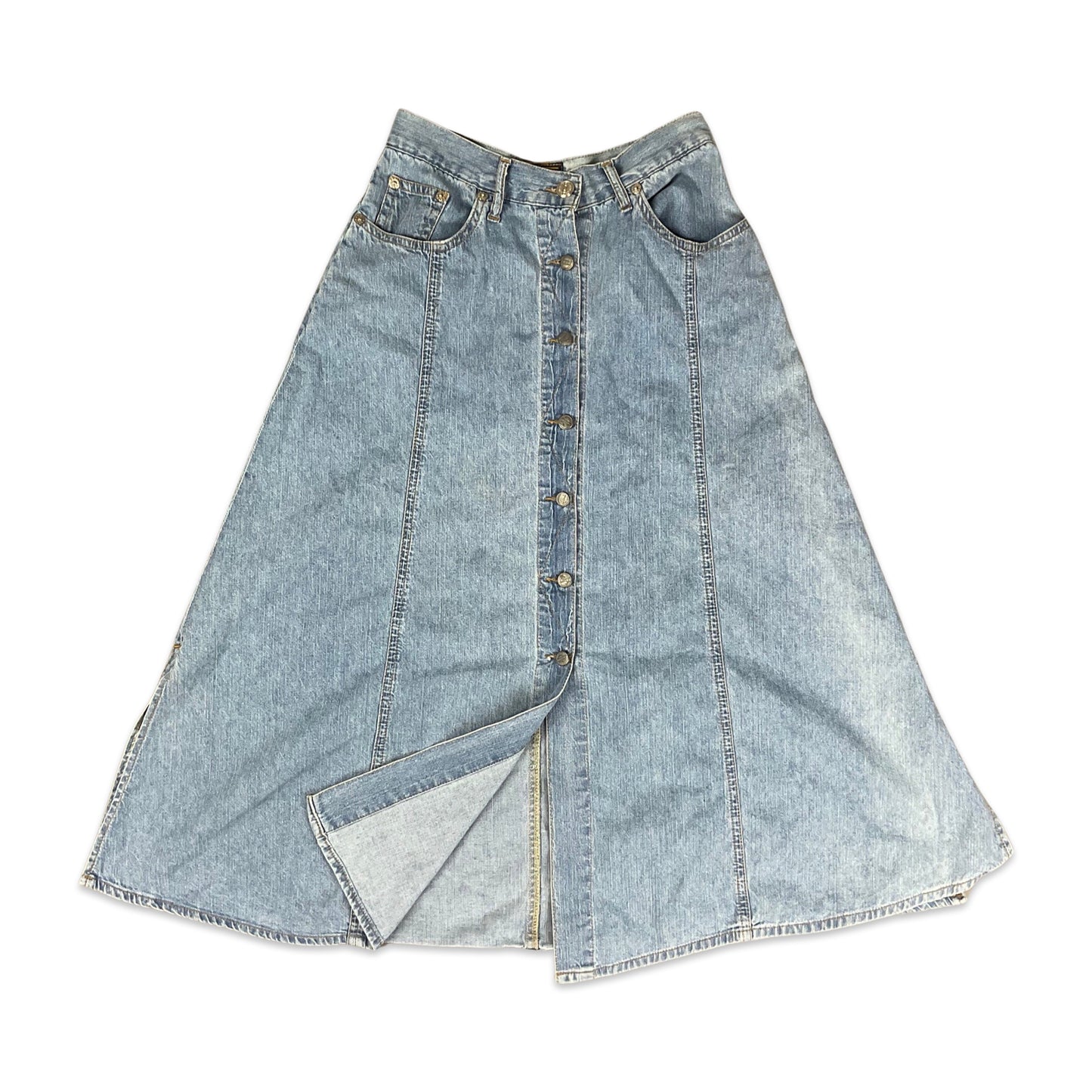 Vintage Blue Denim Button-up Midi Skirt 8