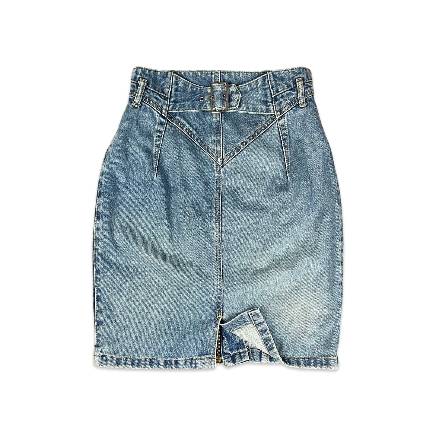 Vintage 80s Blue Denim Midi Skirt 8