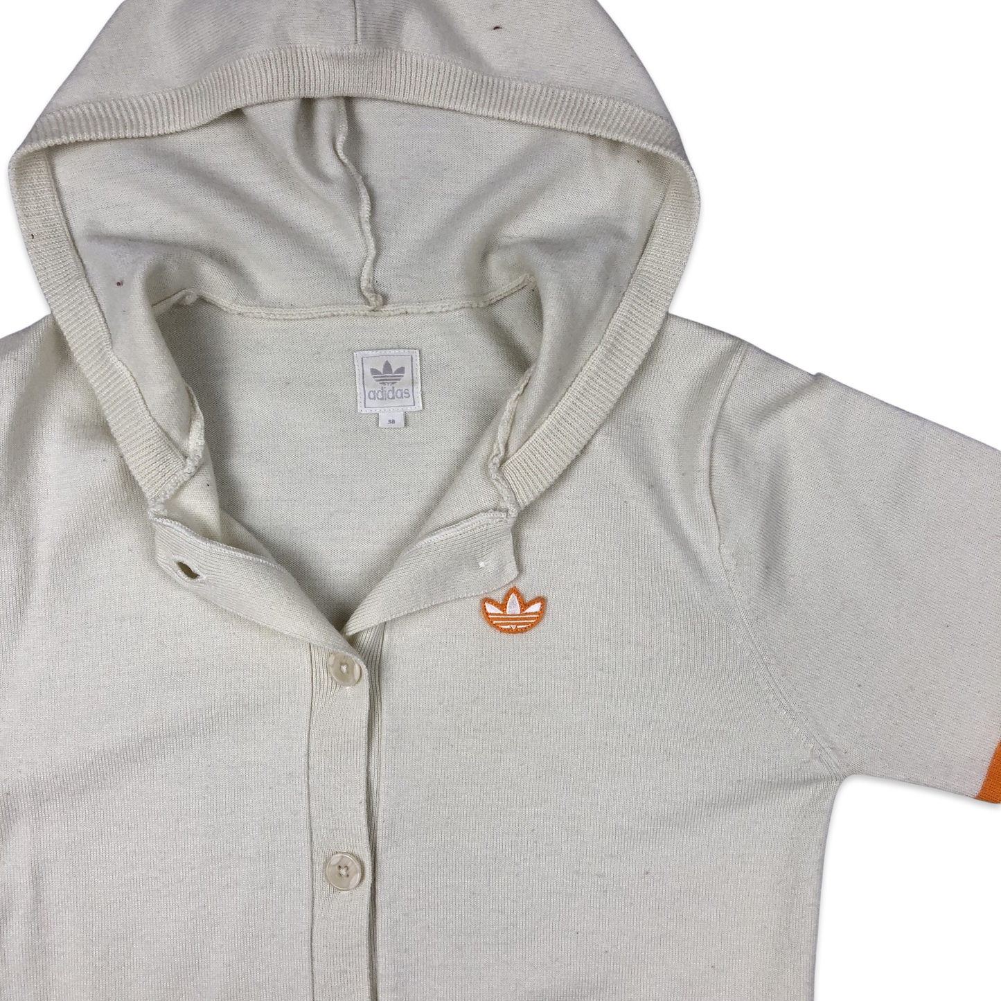 Vintage 00s Adidas Hooded Cardigan White Orange Stripe 10 12