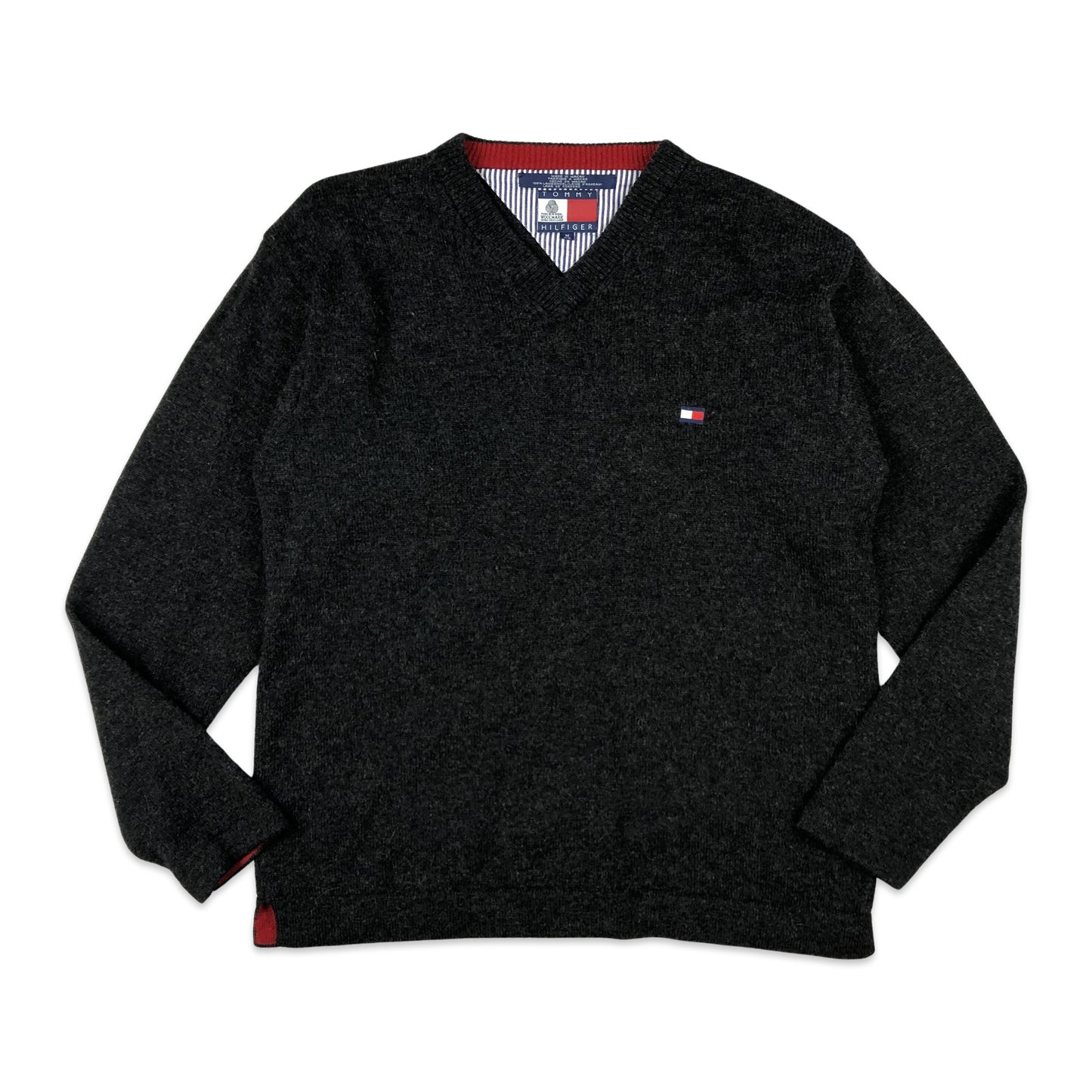 Vintage 90s Tommy Hilfiger Knit Jumper Grey Lambswool M L