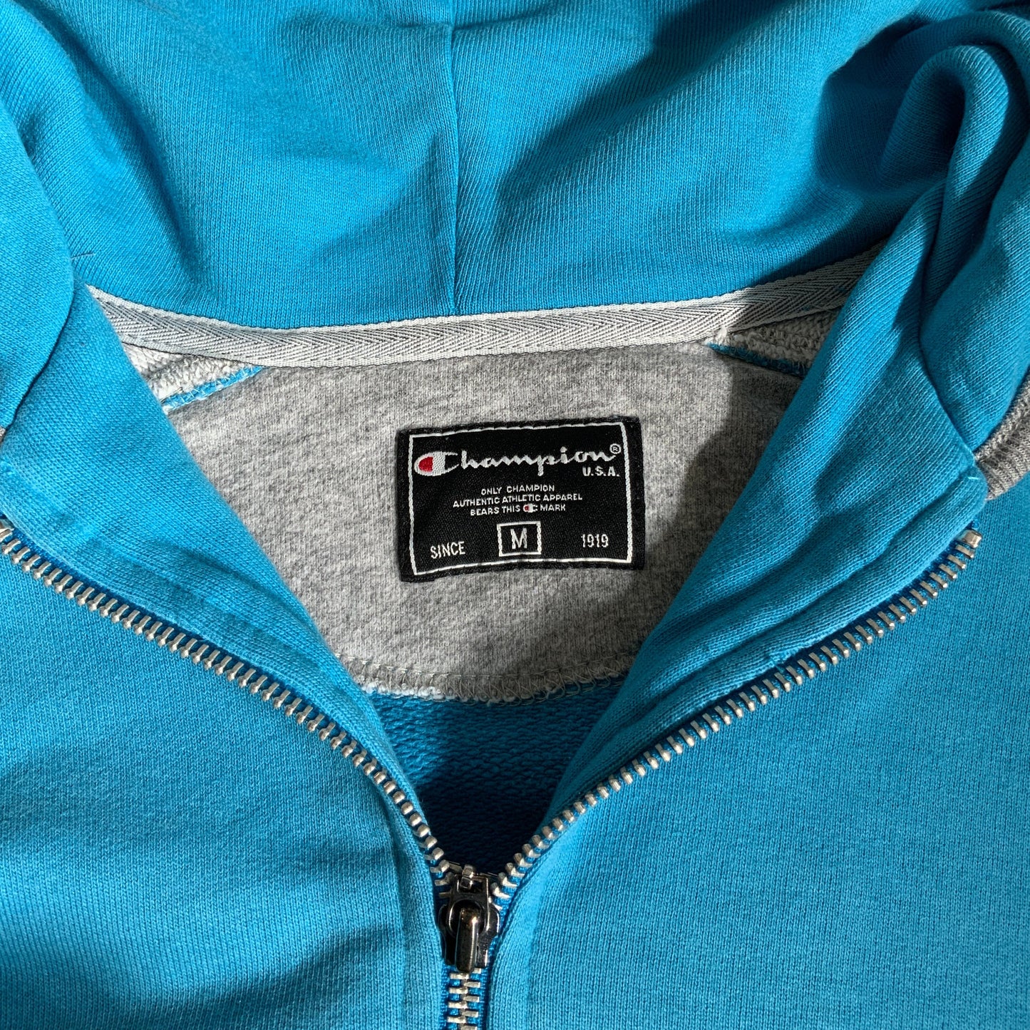 Vintage 90s 'Champion' Blue Grey Zip-Up Hoodie S M