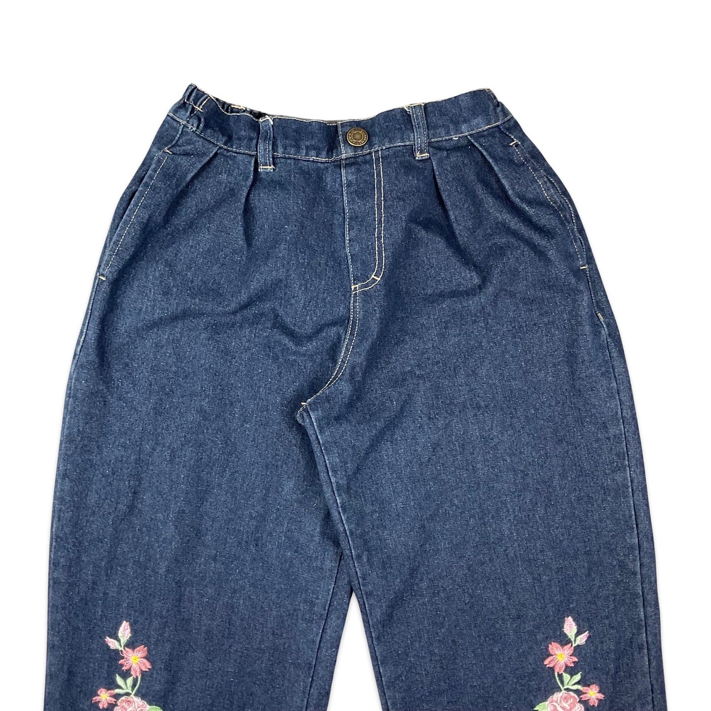 Vintage 80s Floral Embroidered Blue Jeans 10 12 14