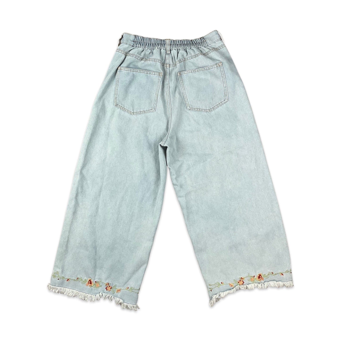 Floral Embroidered Blue Light Wash Wide Leg Jeans 6 8 10 12