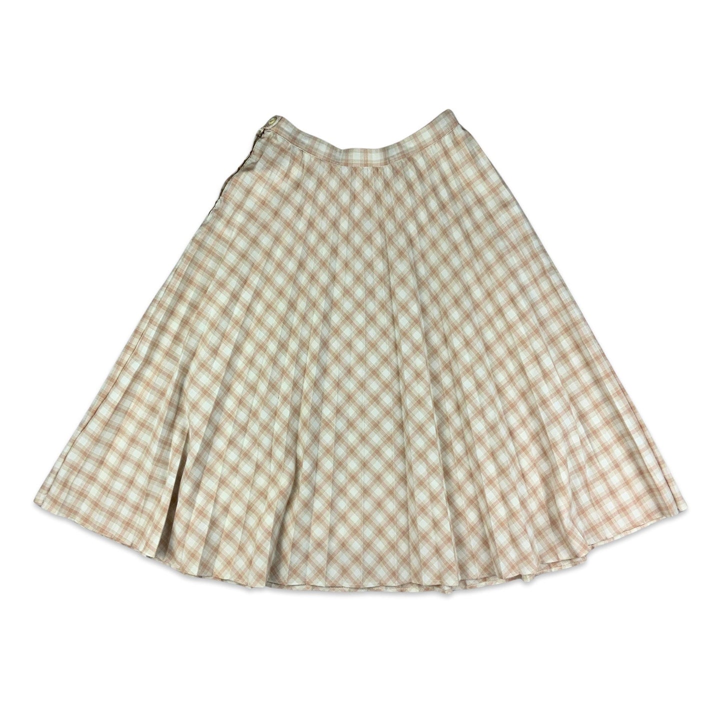 Vintage Beige & Peach Checked Pleated Midi Skirt 10