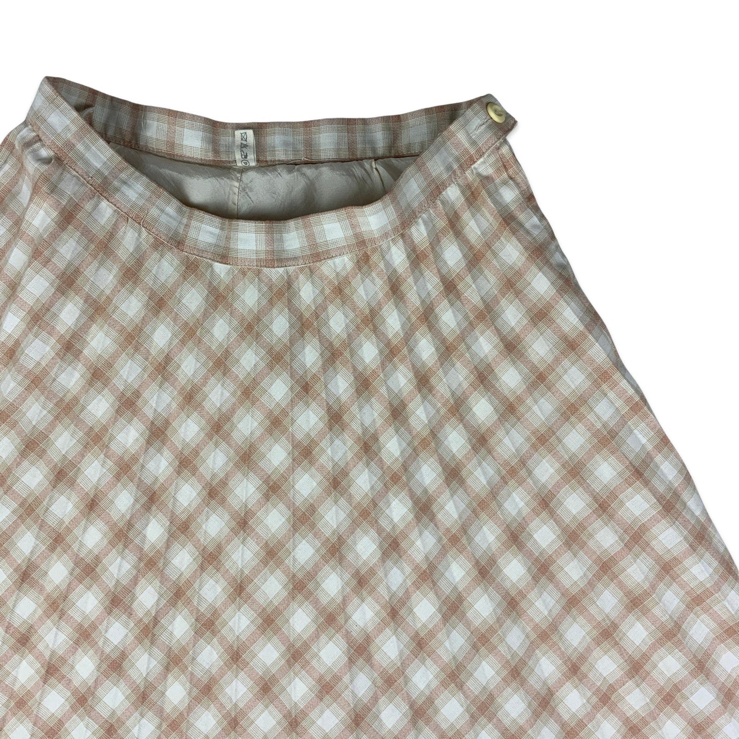 Vintage Beige & Peach Checked Pleated Midi Skirt 10