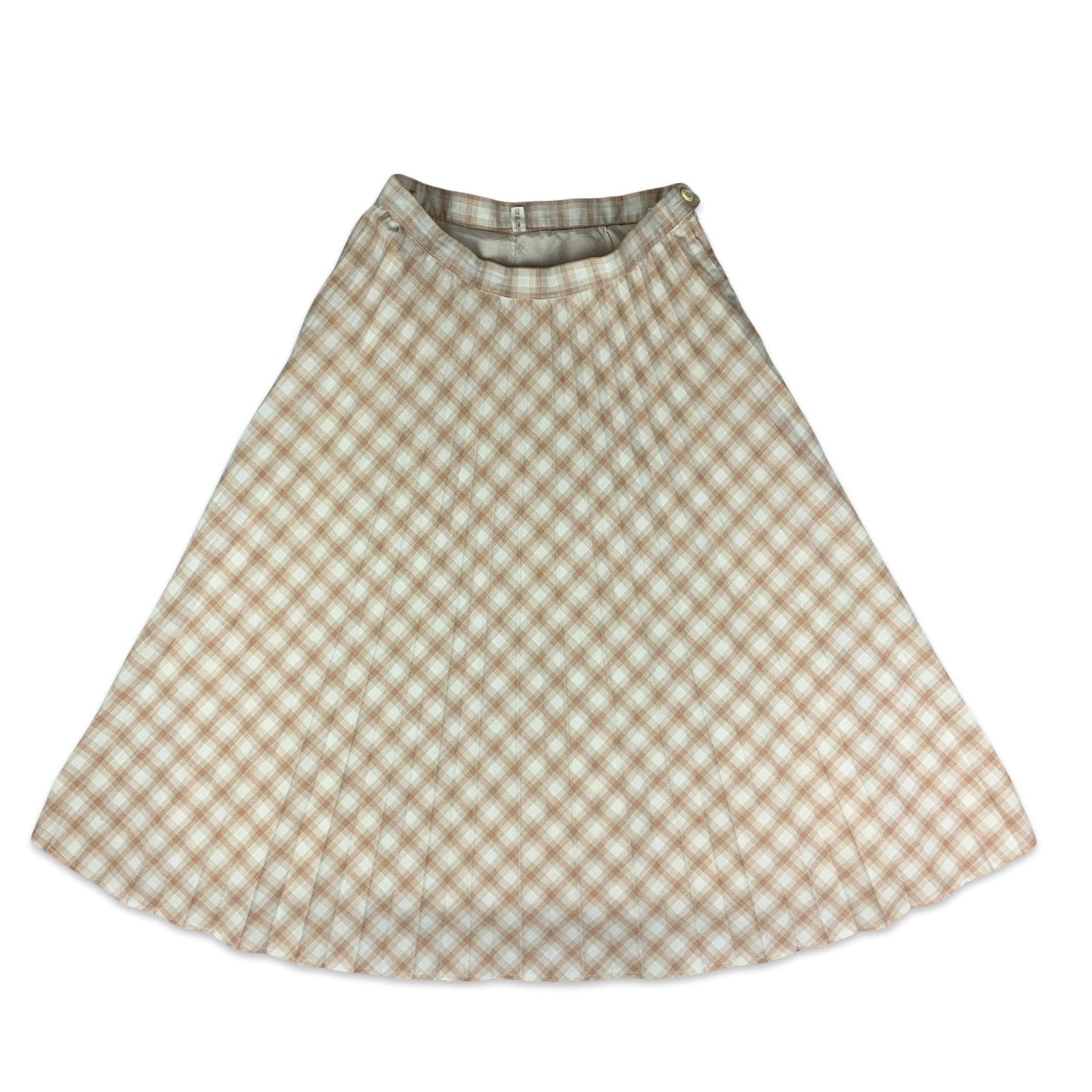 Vintage Beige & Peach Checked Pleated Midi Skirt 10