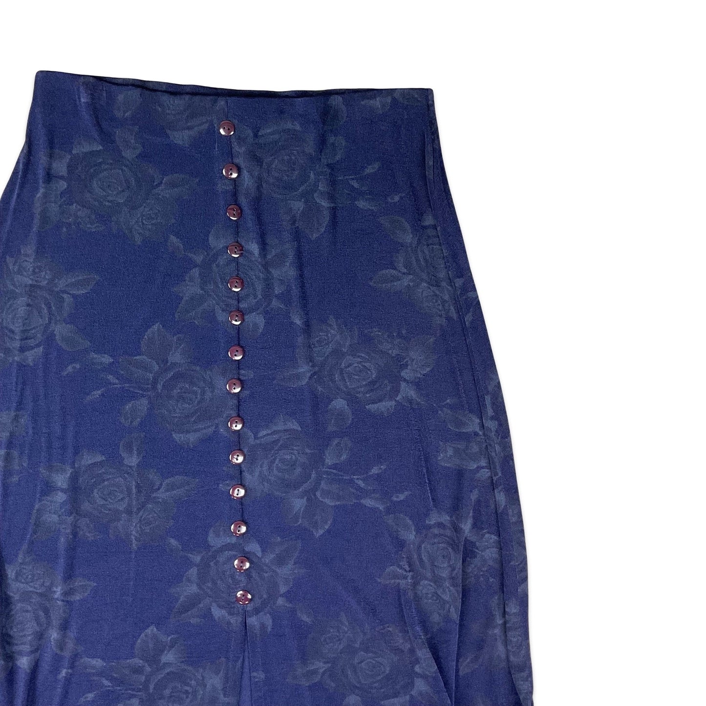 Vintage Navy Floral Fitted Maxi Skirt 12 14