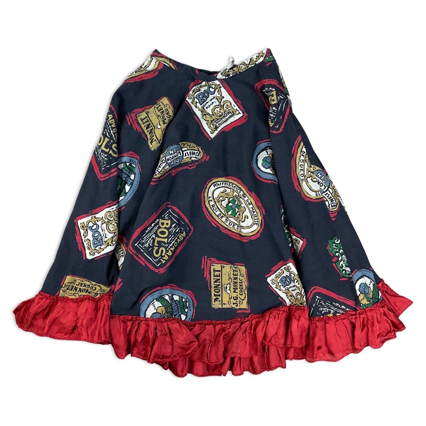 Vintage Navy & Red Novelty Print A-line Midi Skirt 10