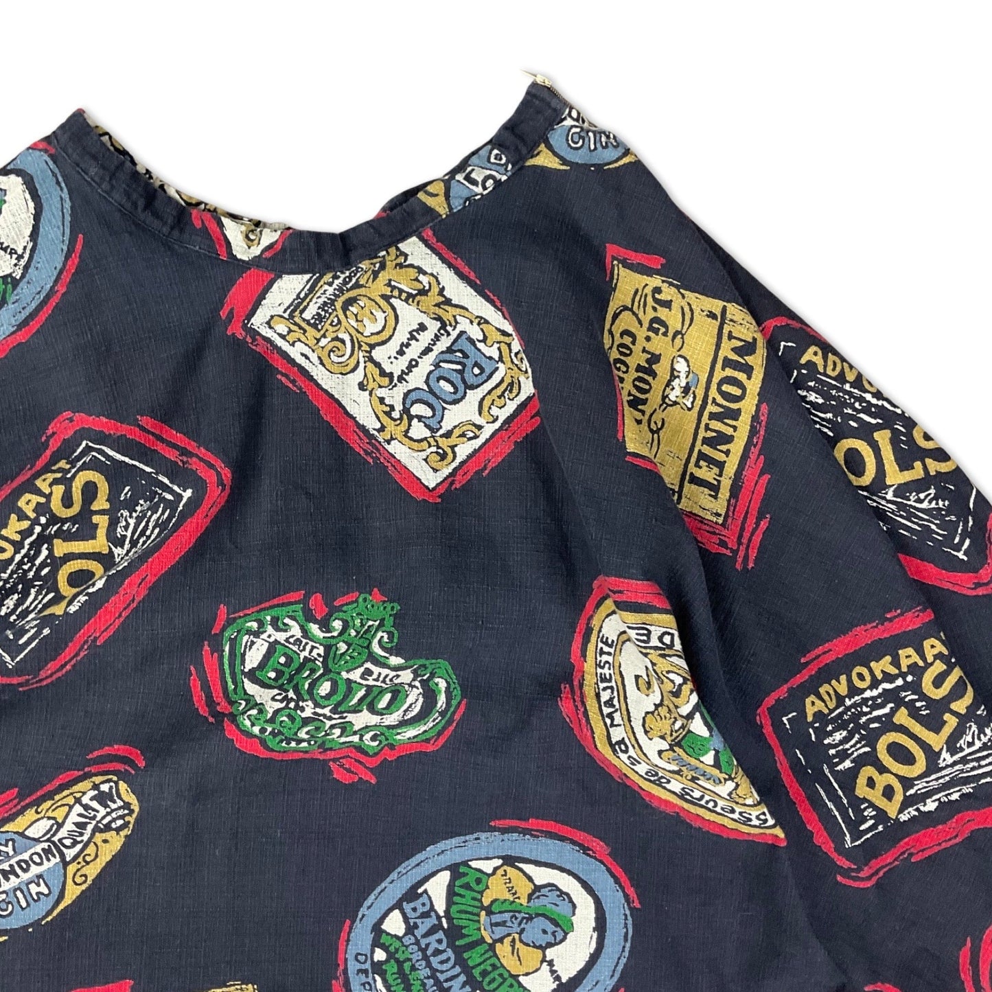 Vintage Navy & Red Novelty Print A-line Midi Skirt 10