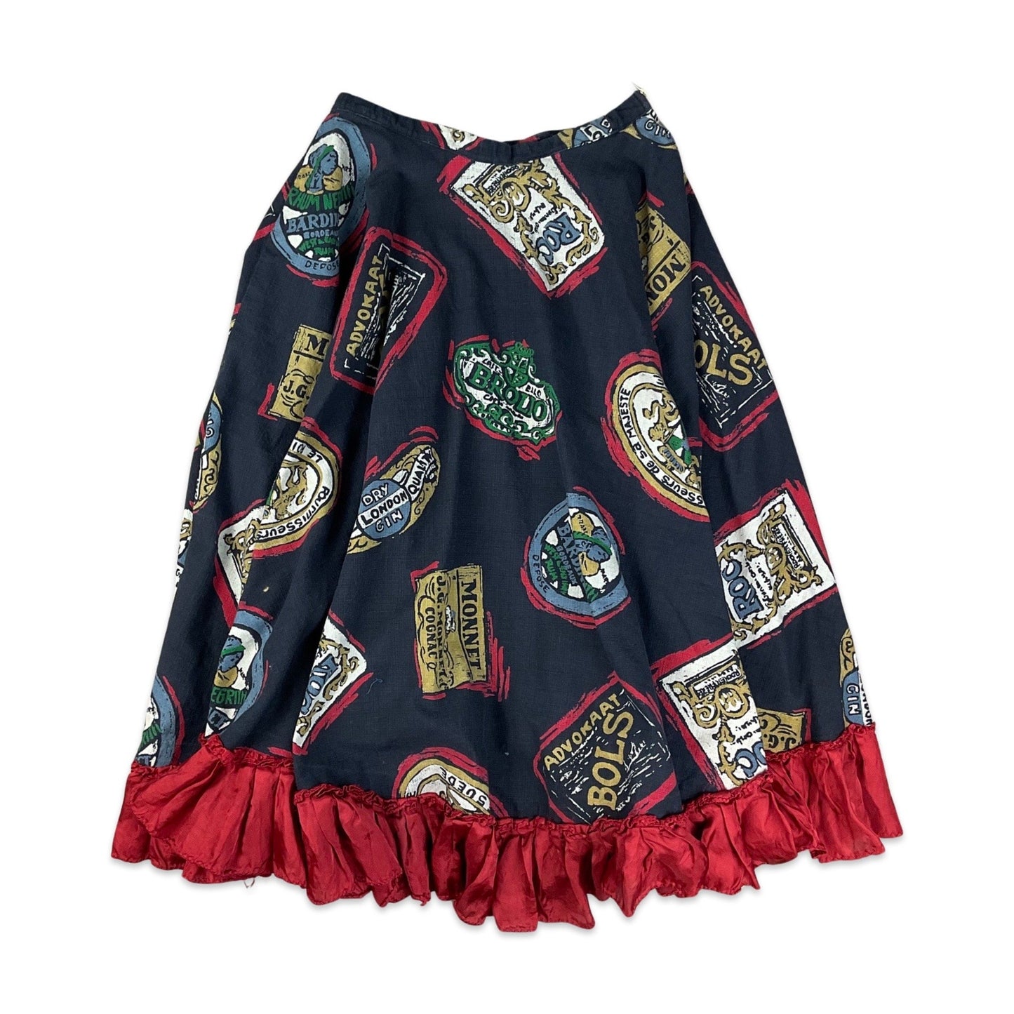 Vintage Navy & Red Novelty Print A-line Midi Skirt 10