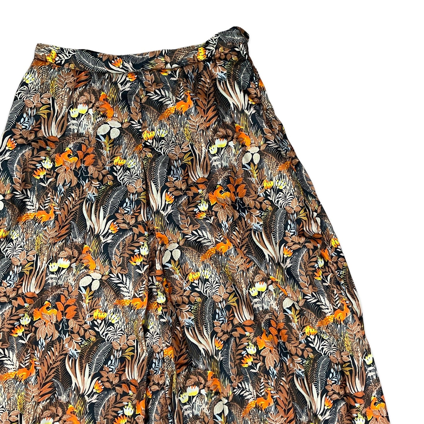 Vintage Black Brown & Orange Botanical Print Midi Skirt 12 14
