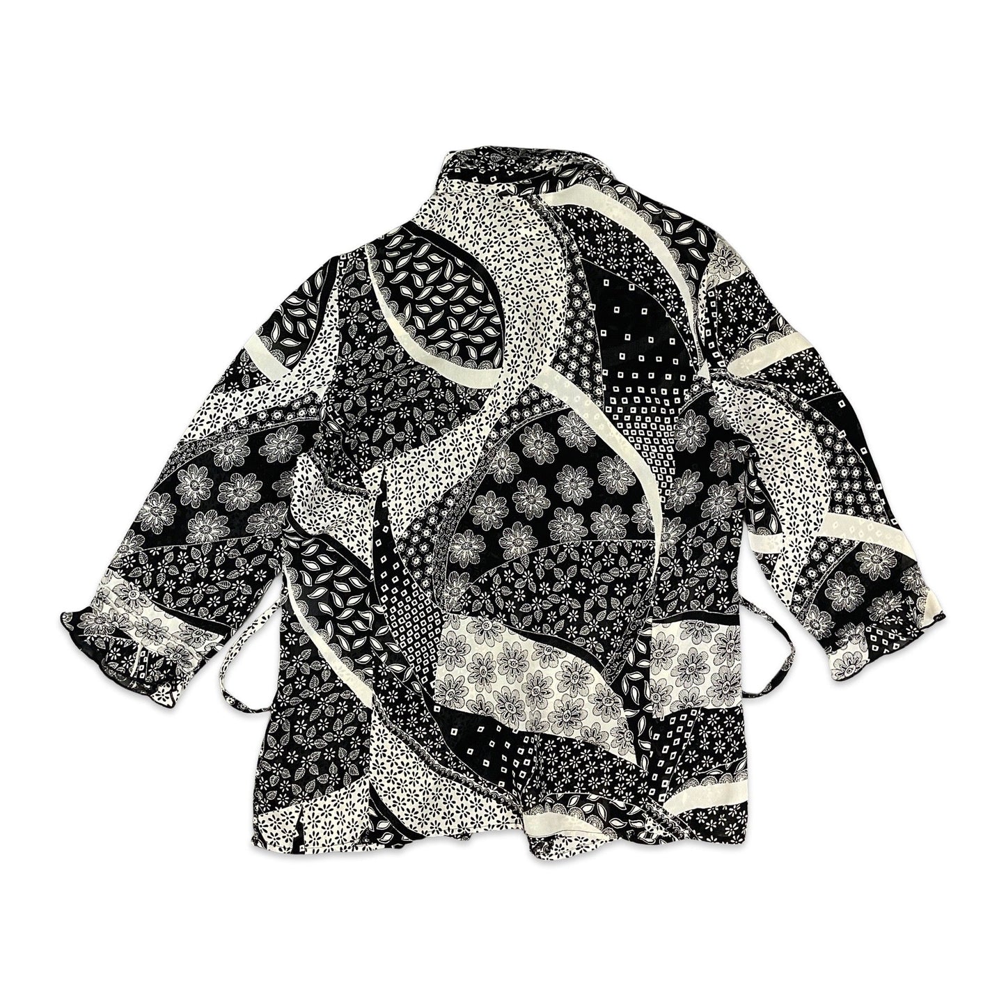 Vintage Black and Beige Button-up Blouse 12 14