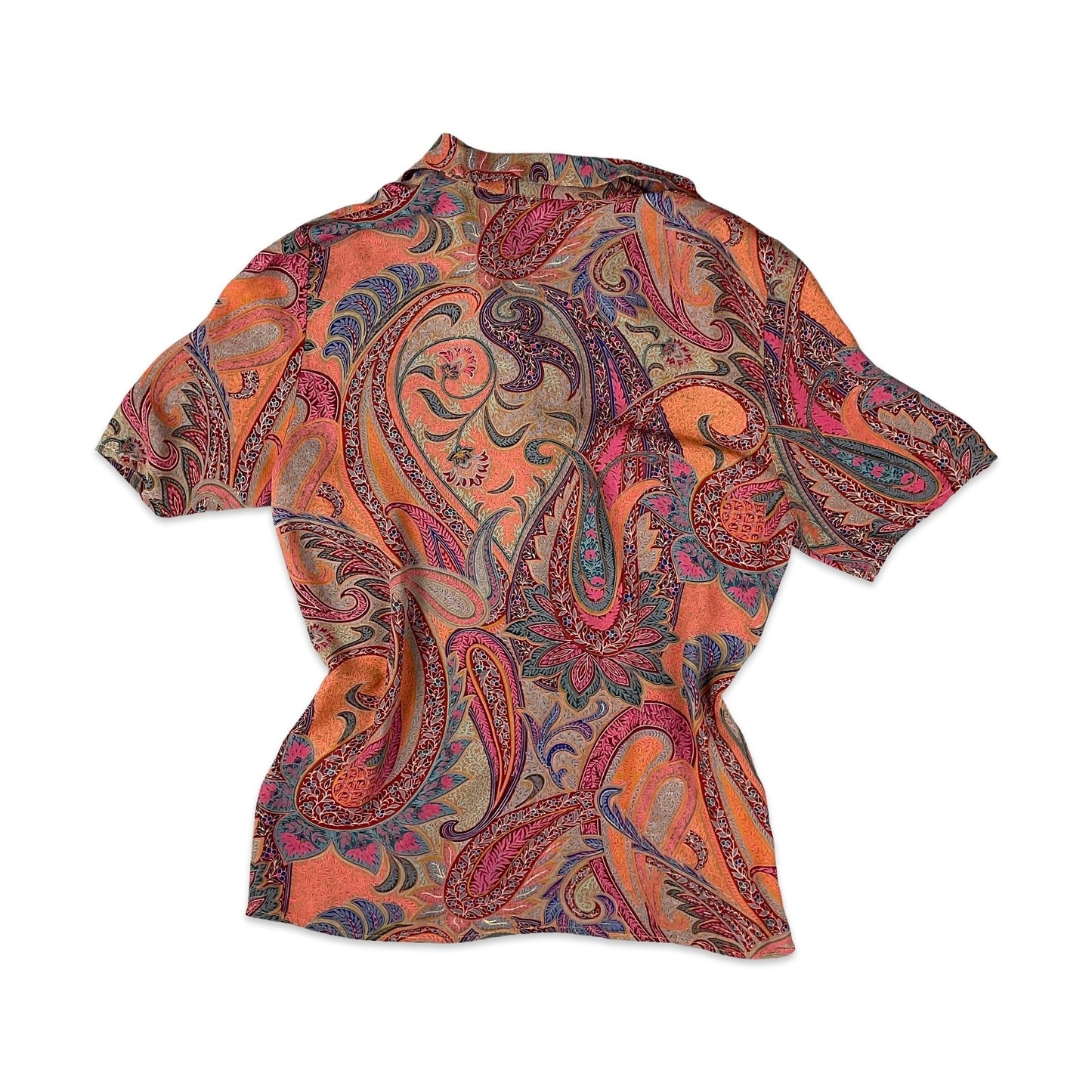 Vintage 90s Y2K Pink and Orange Paisley Print Button-up Blouse 10 12