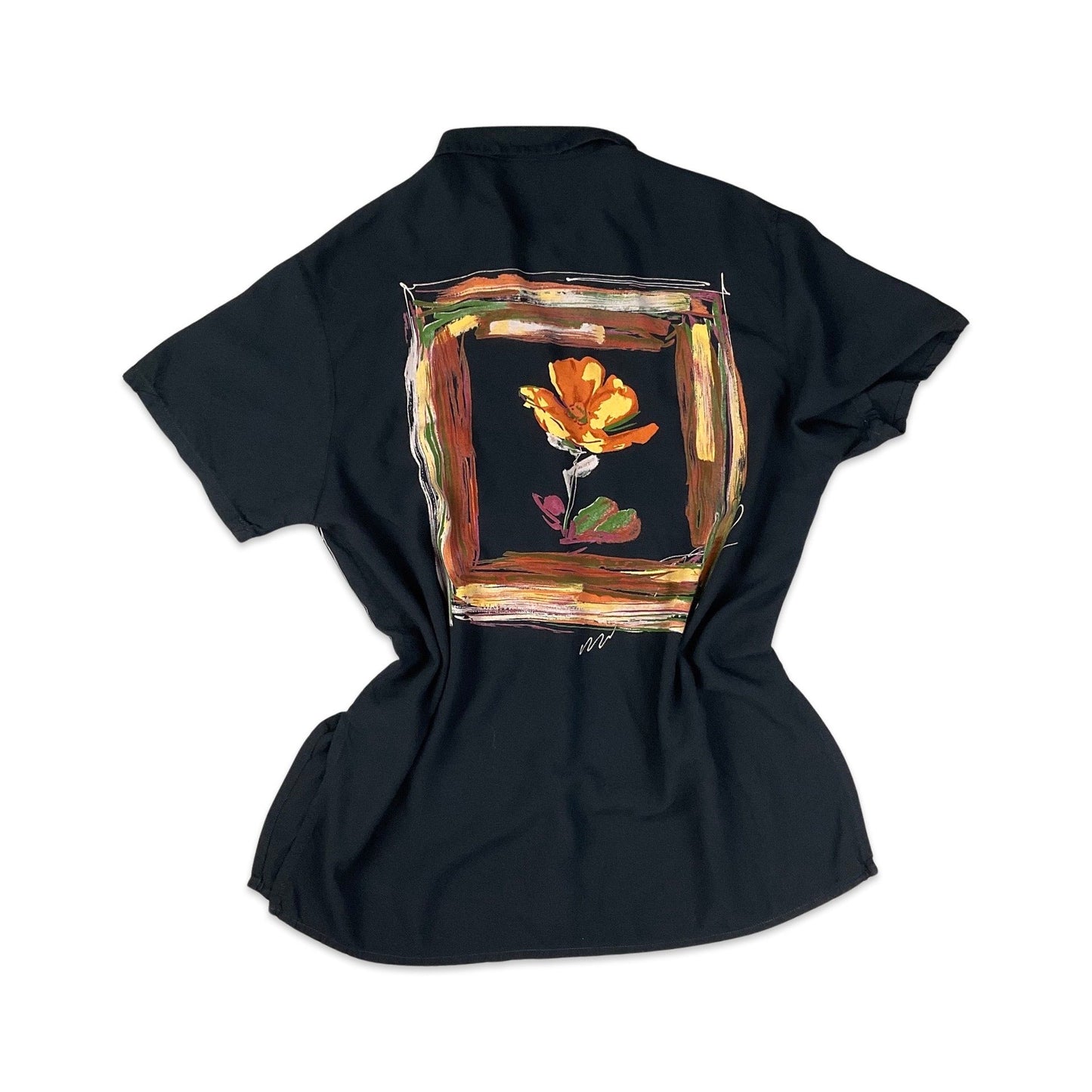 Vintage 80s 90s Black Graphic Print Shirt Blouse 12 14 16