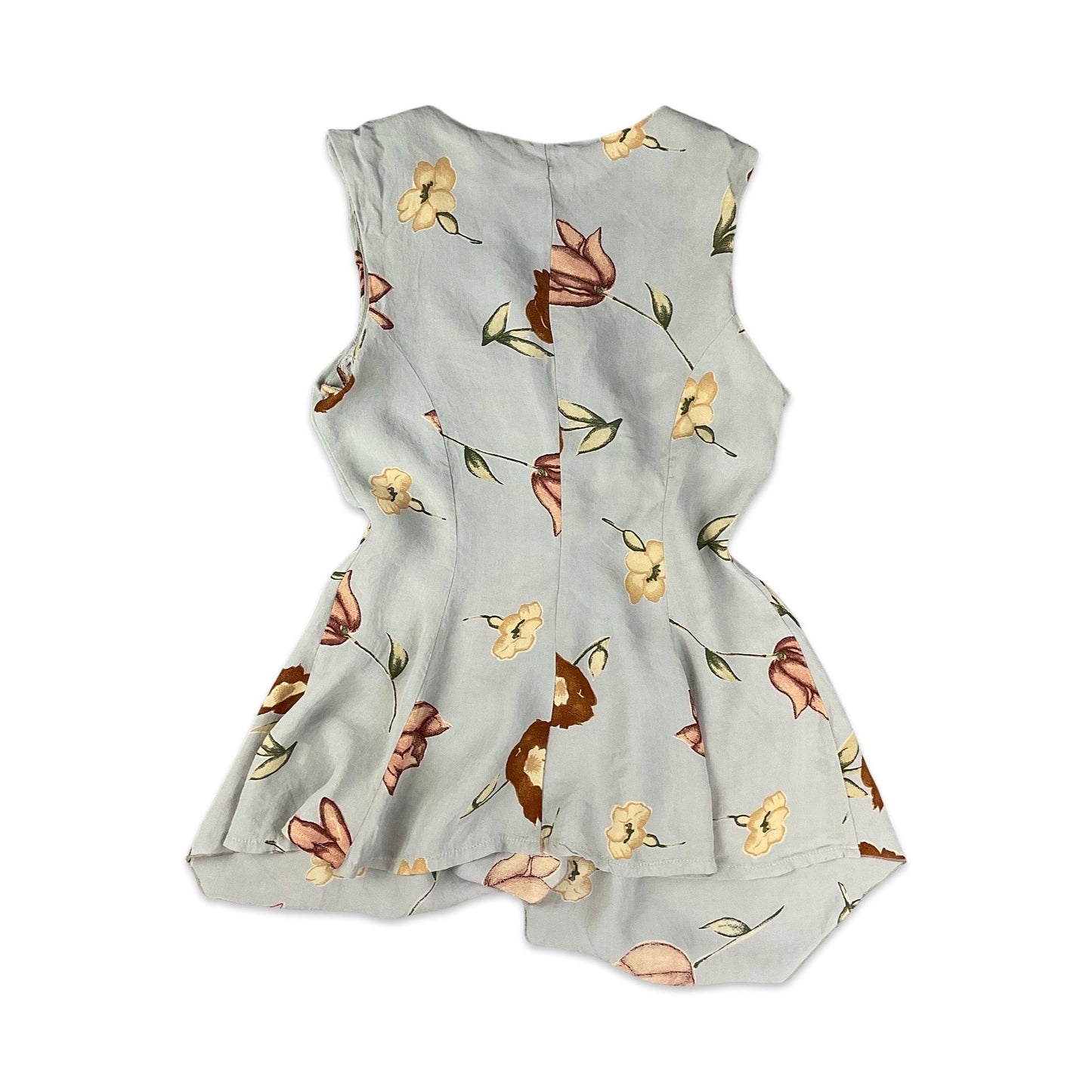 Vintage Grey Brown & Green Botanical Print Sleeveless Top 6 8