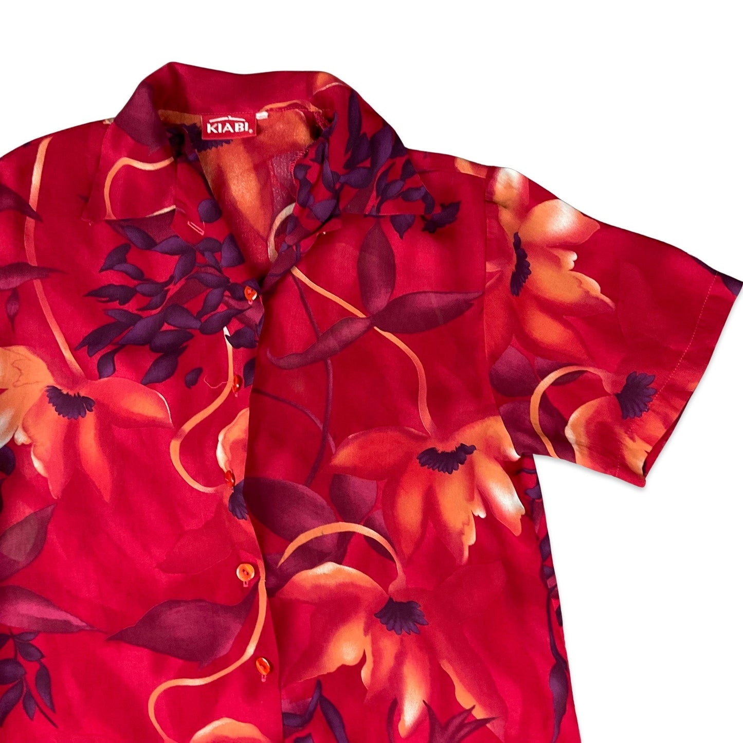 Vintage Red & Purple Floral Print Blouse 12 14