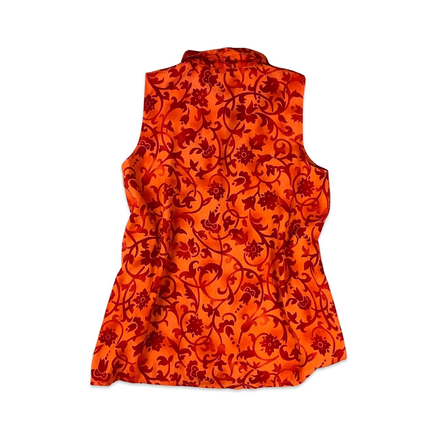 Vintage 90s Y2K Orange & Brown Botanical Print Sleeveless Blouse 10 12