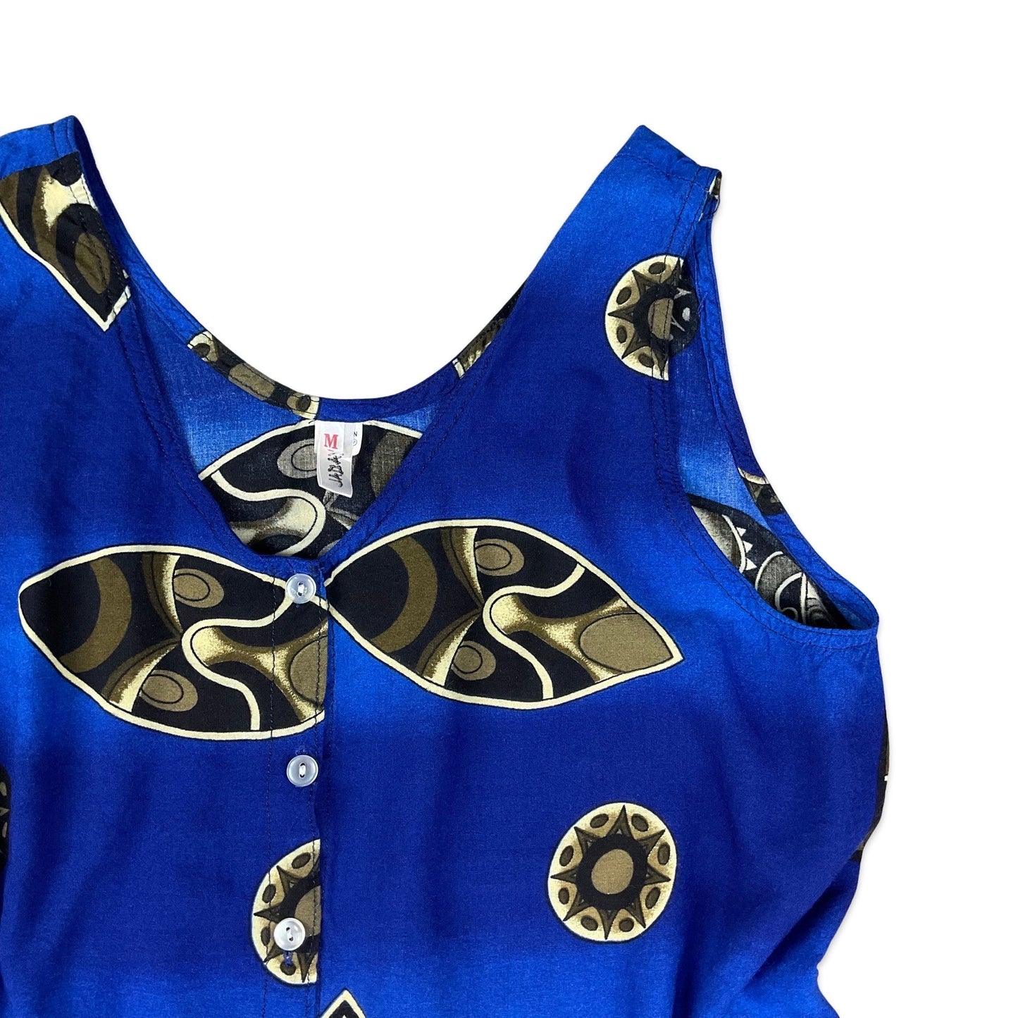 Vintage 90s Blue & Black Abstract Print Sleeveless Blouse 8 10