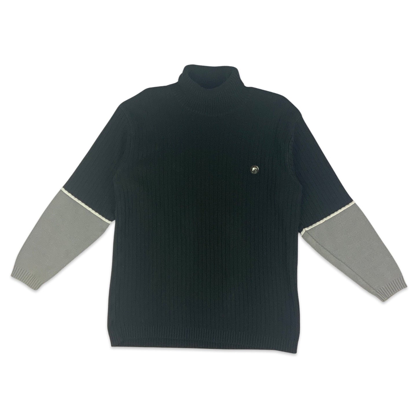 Vintage MTV Black & Grey Ribbed Roll Neck Jumper M L