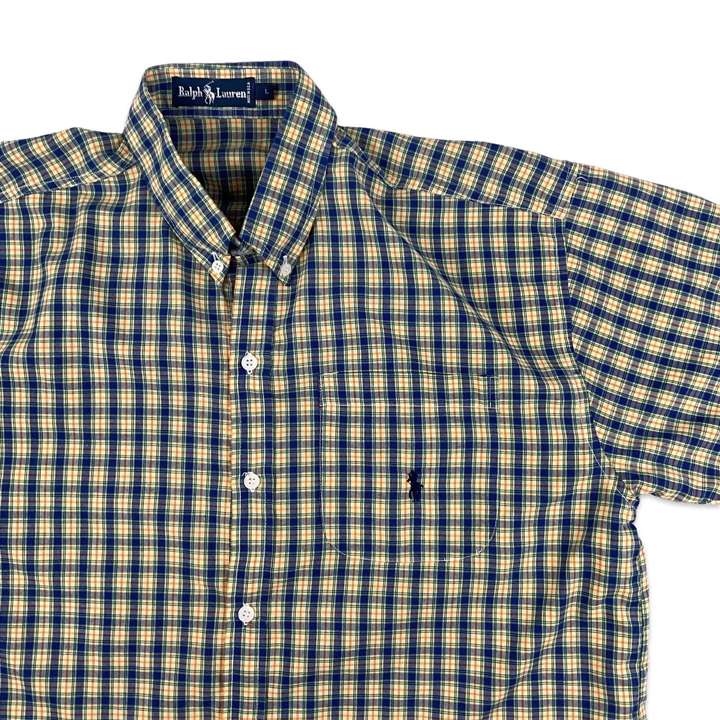 Vintage 80s Ralph Lauren Yellow & Blue Plaid Shirt L XL