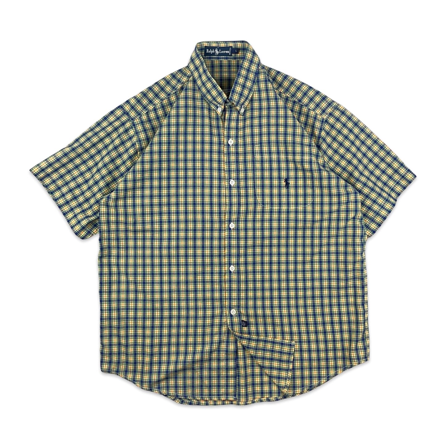 Vintage 80s Ralph Lauren Yellow & Blue Plaid Shirt L XL
