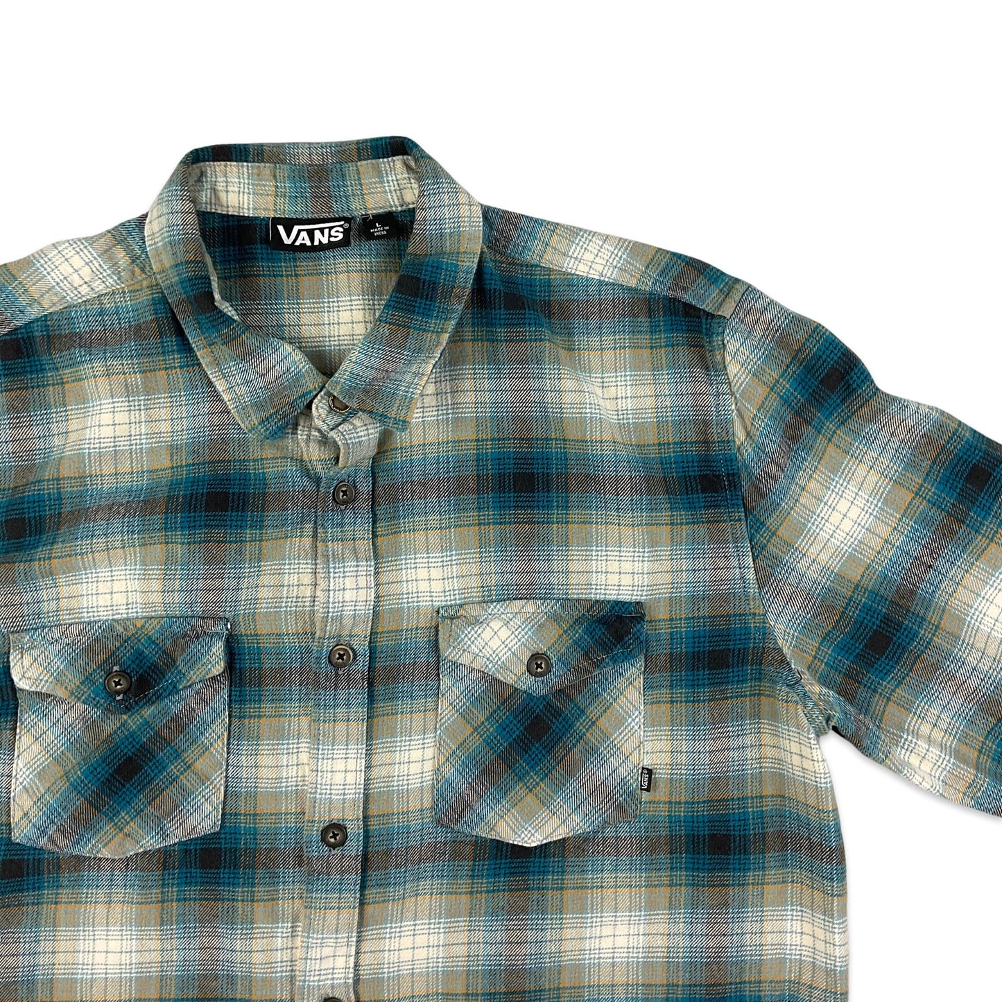 Vans Blue Black & Yellow Shadow Plaid Flannel Shirt M L