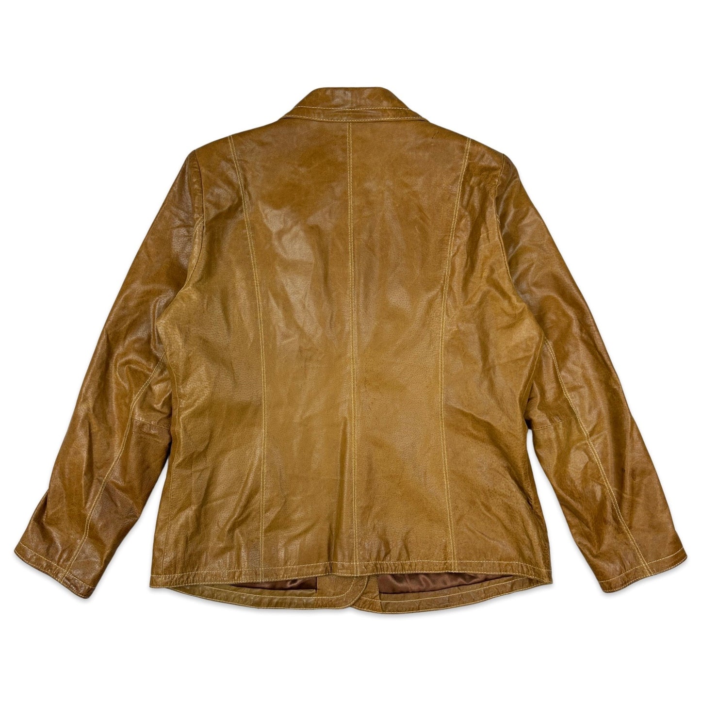 Y2K Vintage Leather Tan Blazer Jacket 14