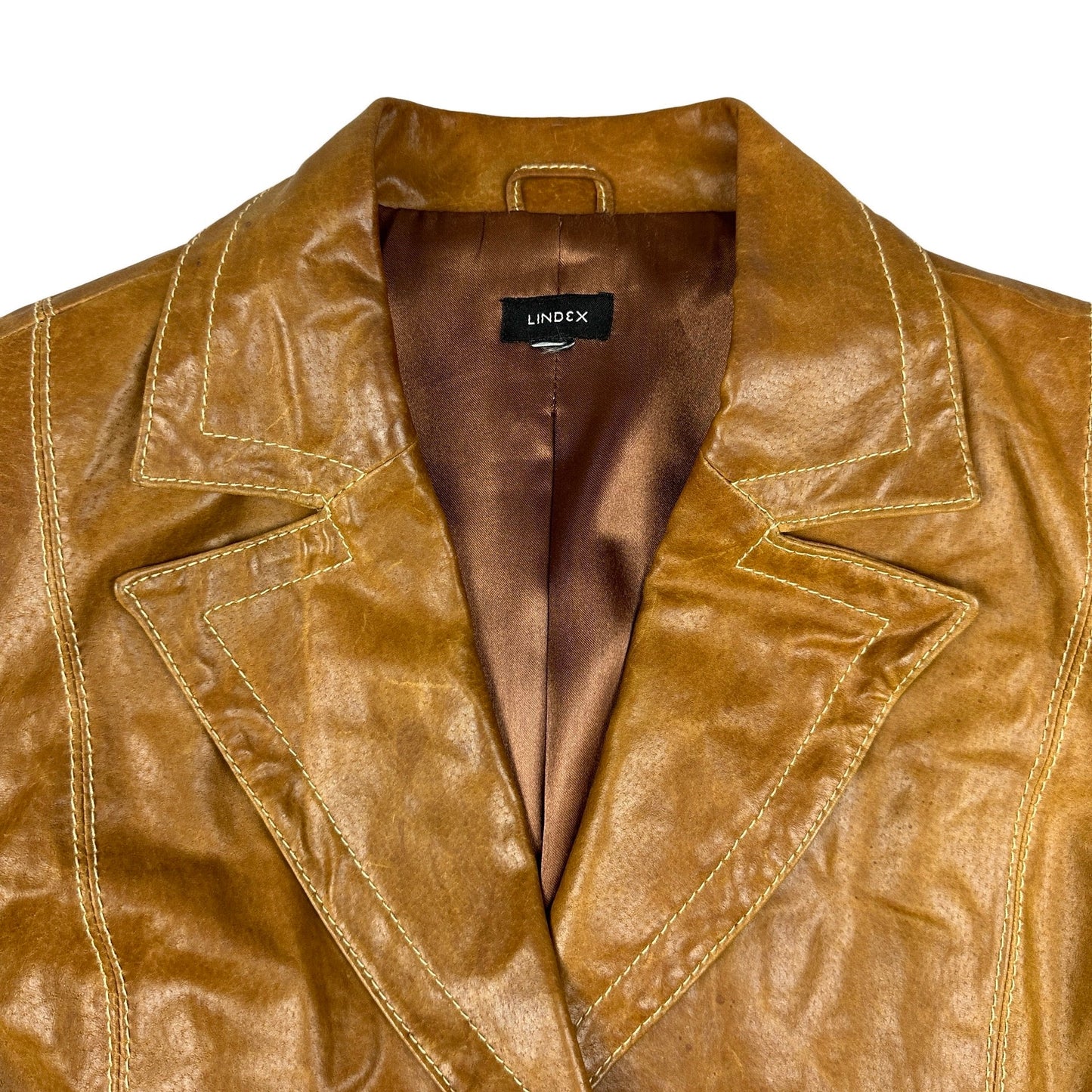Y2K Vintage Leather Tan Blazer Jacket 14